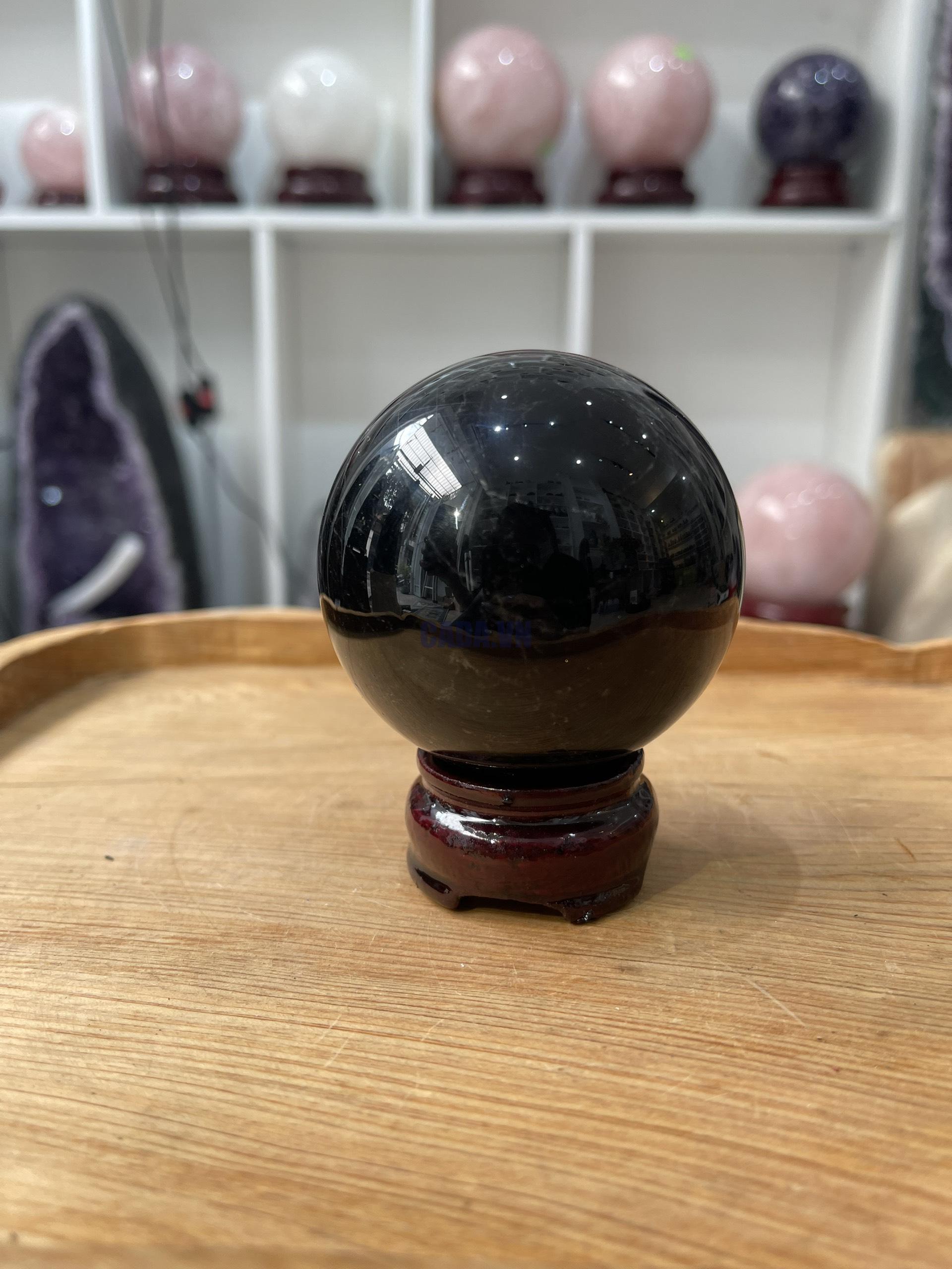 Bi cầu Thạch Anh Đen - Black Quartz Sphere (BĐE26), KL: 0.464 KG, ĐK: 7 CM