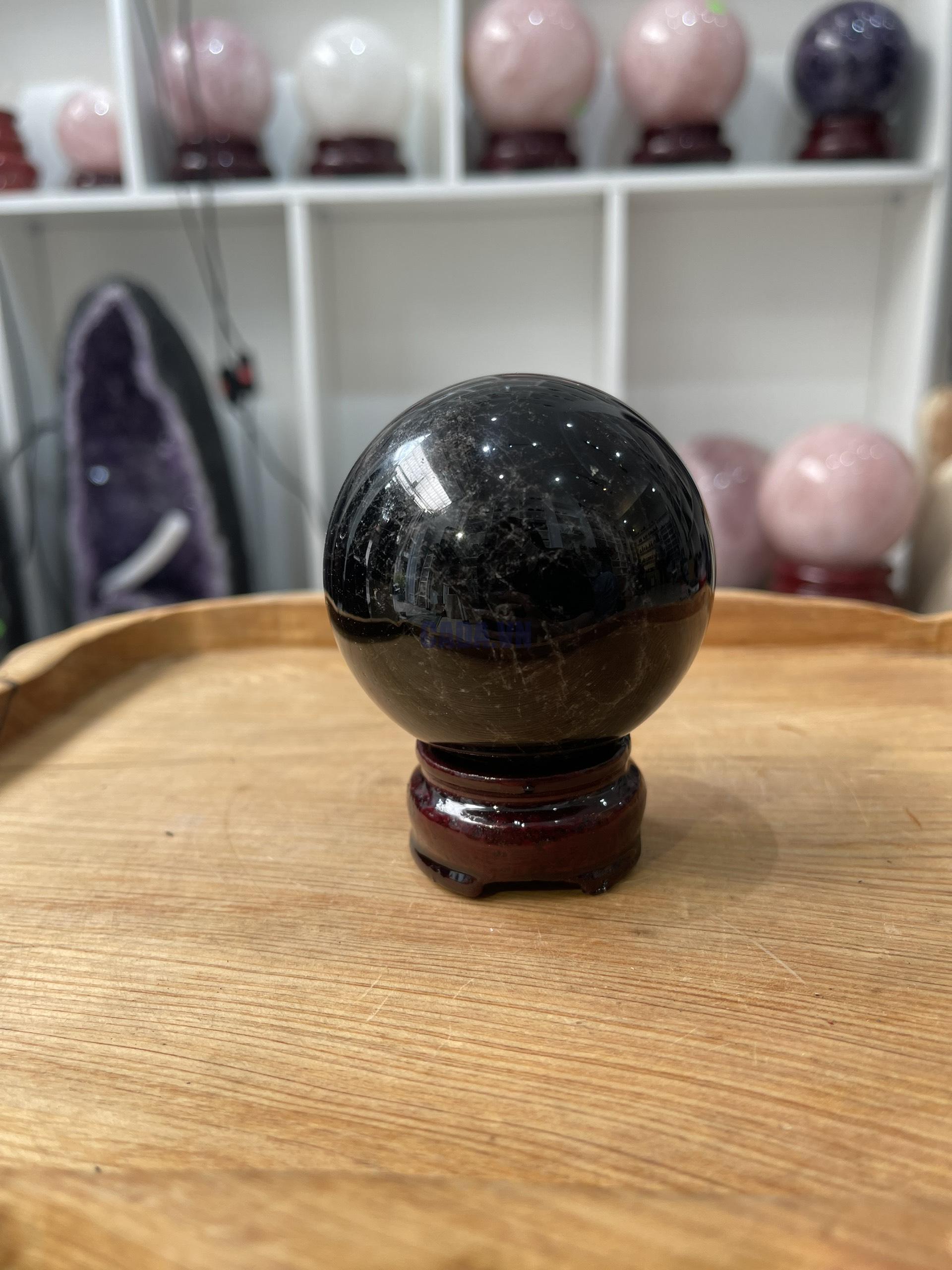 Bi cầu Thạch Anh Đen - Black Quartz Sphere (BĐE28), KL: 0.422 KG, ĐK: 6.7 CM