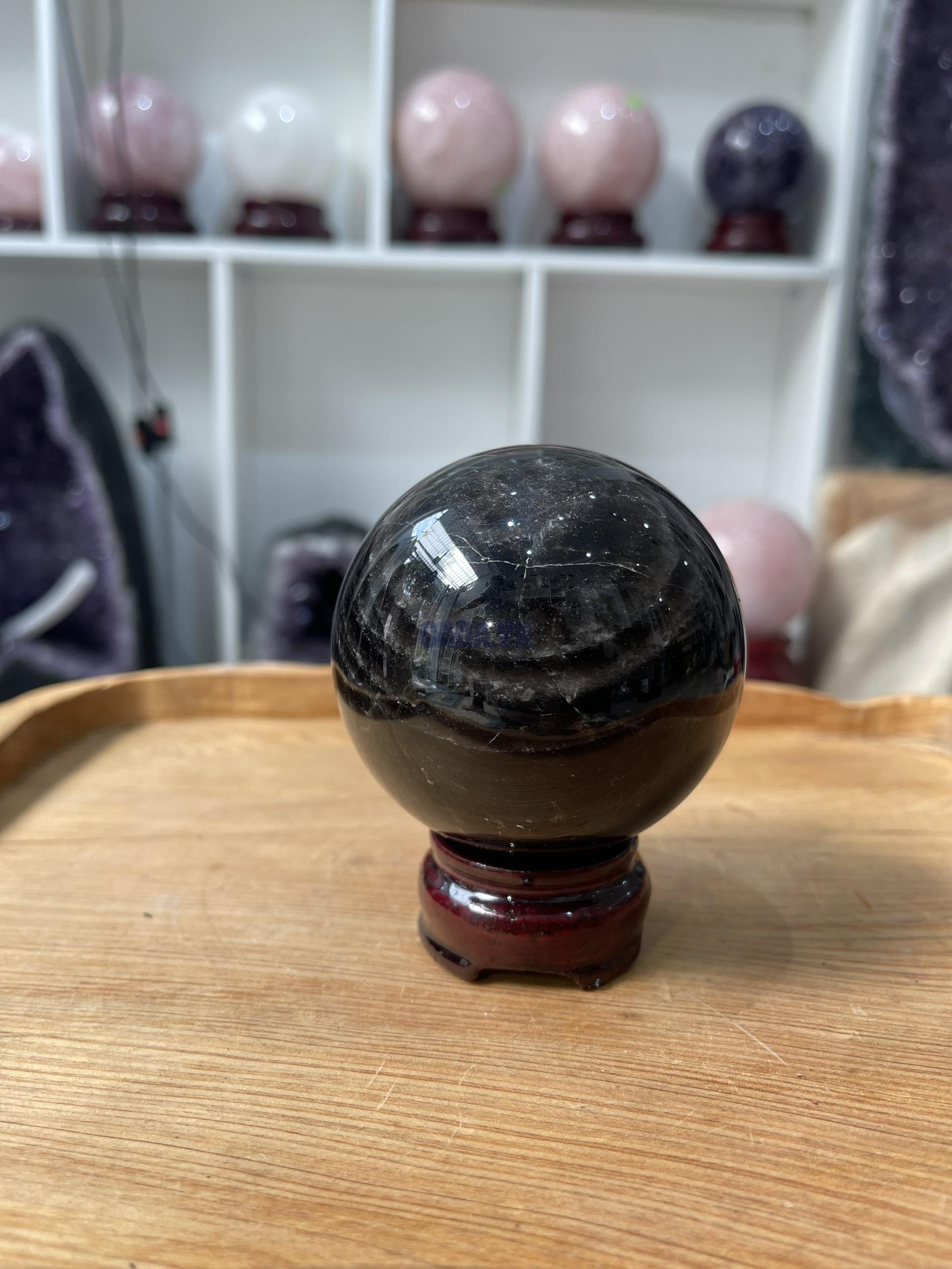 Bi cầu Thạch Anh Đen - Black Quartz Sphere (BĐE24), KL: 0.554 KG, ĐK: 7.3 CM