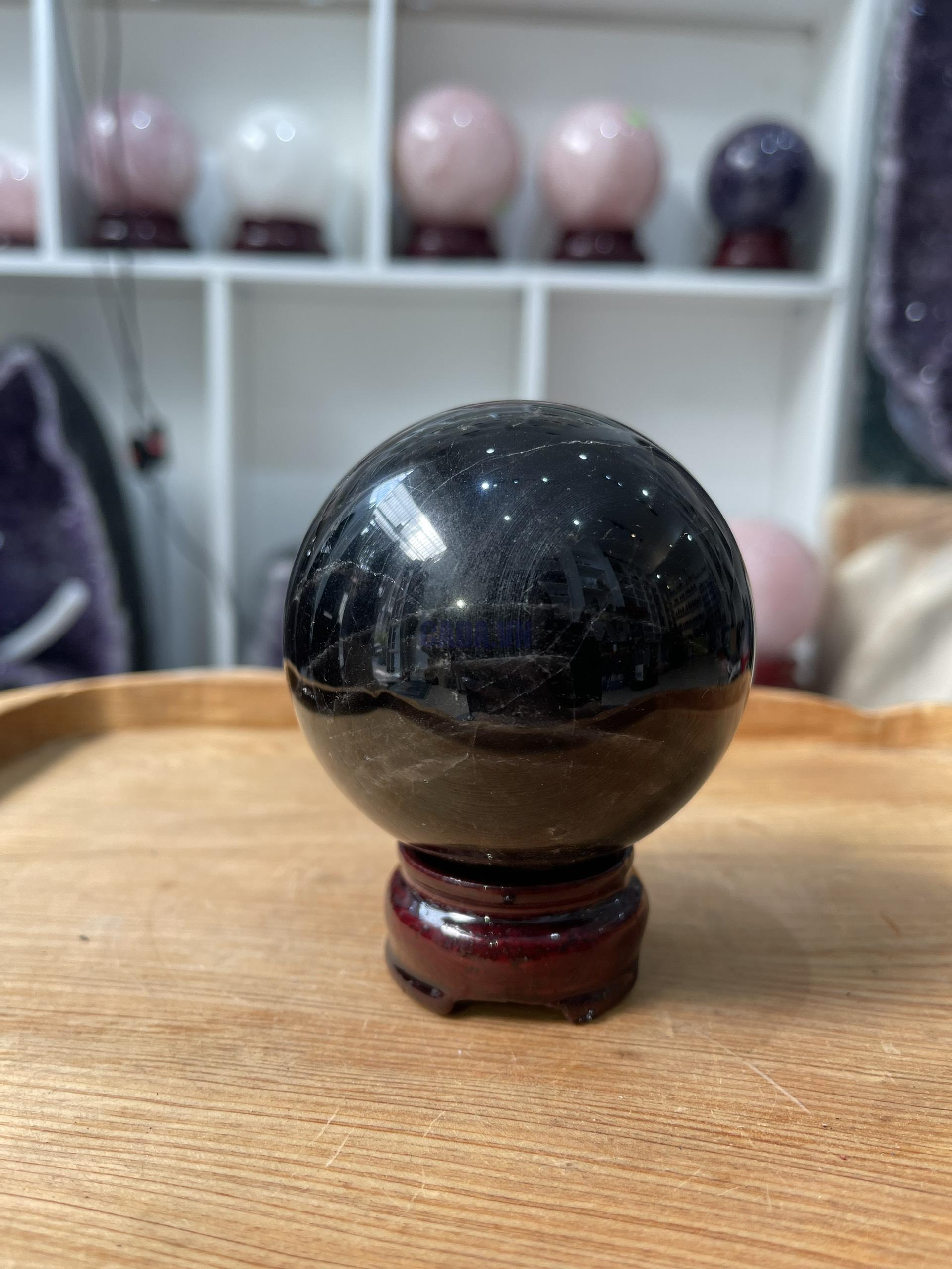 Bi cầu Thạch Anh Đen - Black Quartz Sphere (BĐE24), KL: 0.554 KG, ĐK: 7.3 CM