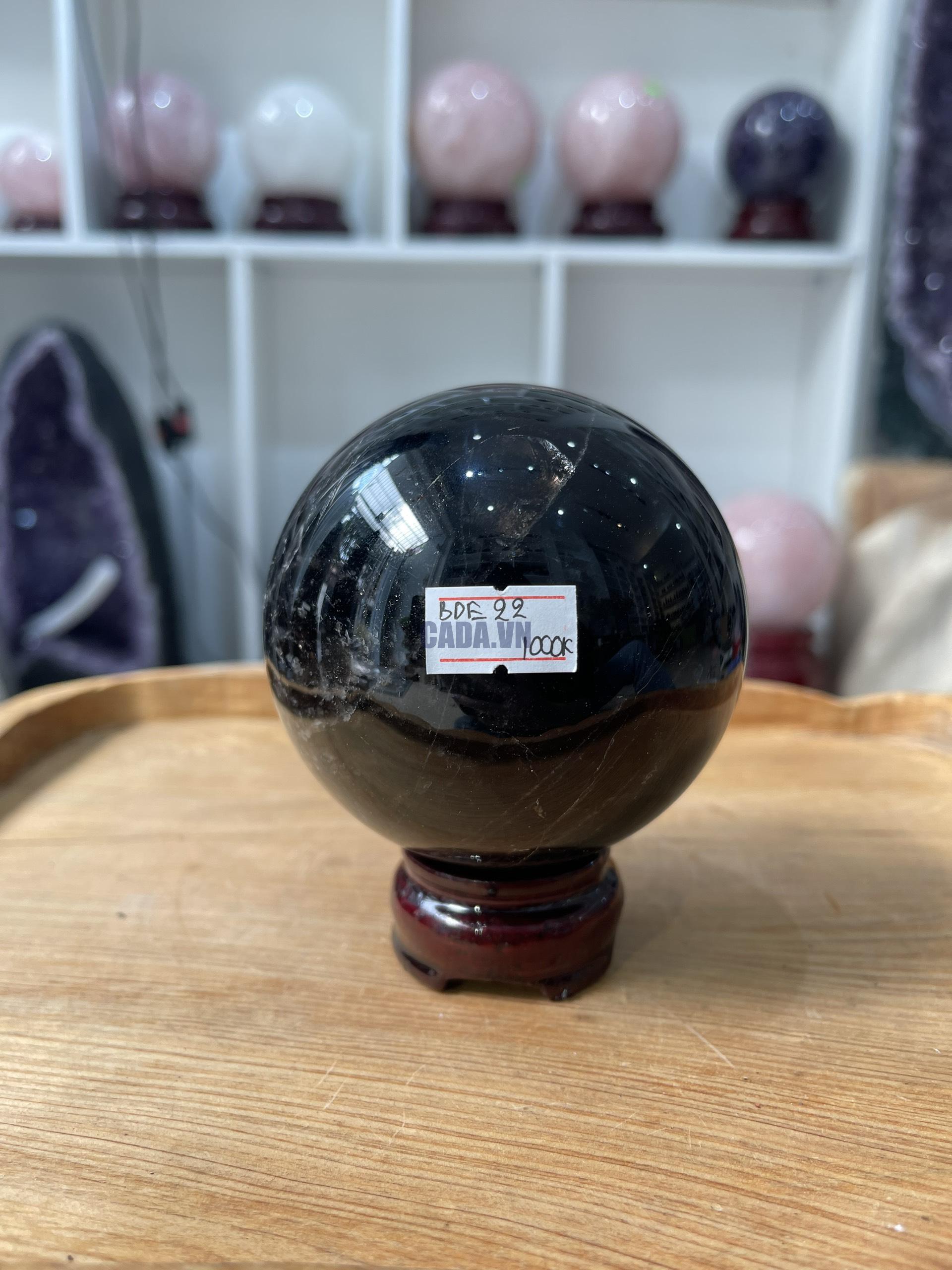 Bi cầu Thạch Anh Đen - Black Quartz Sphere (BĐE22), KL: 0.954 KG, ĐK: 8.8 CM