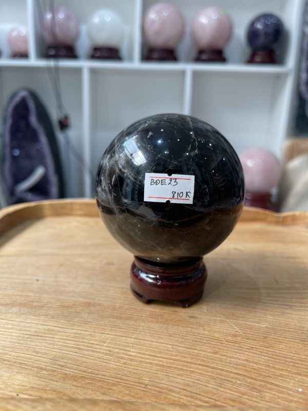 Bi cầu Thạch Anh Đen - Black Quartz Sphere (BĐE23), KL: 0.672 KG, ĐK: 7.86 CM