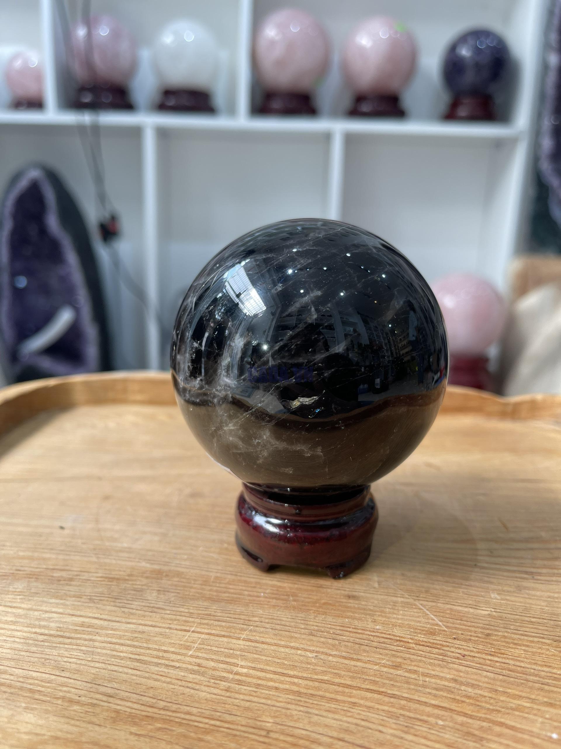 Bi cầu Thạch Anh Đen - Black Quartz Sphere (BĐE23), KL: 0.672 KG, ĐK: 7.86 CM