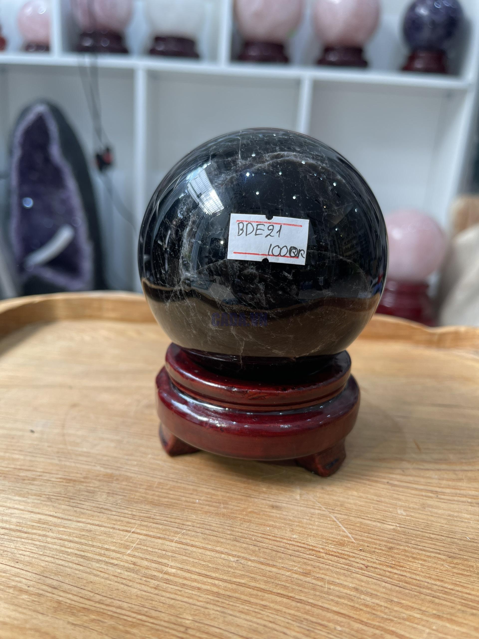 Bi cầu Thạch Anh Đen - Black Quartz Sphere (BĐE21), KL: 0.834KG, ĐK: 8.3 CM