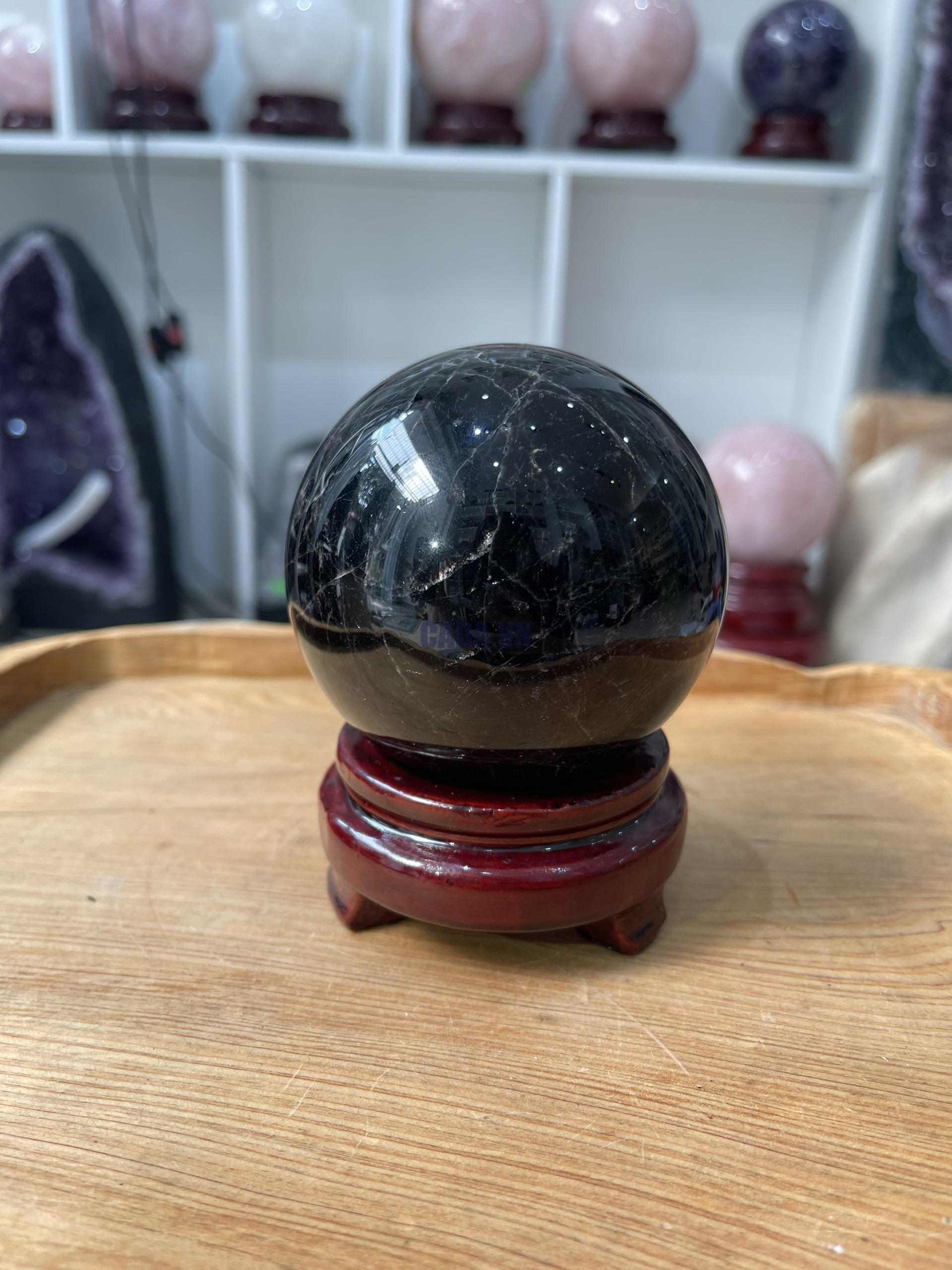 Bi cầu Thạch Anh Đen - Black Quartz Sphere (BĐE21), KL: 0.834KG, ĐK: 8.3 CM