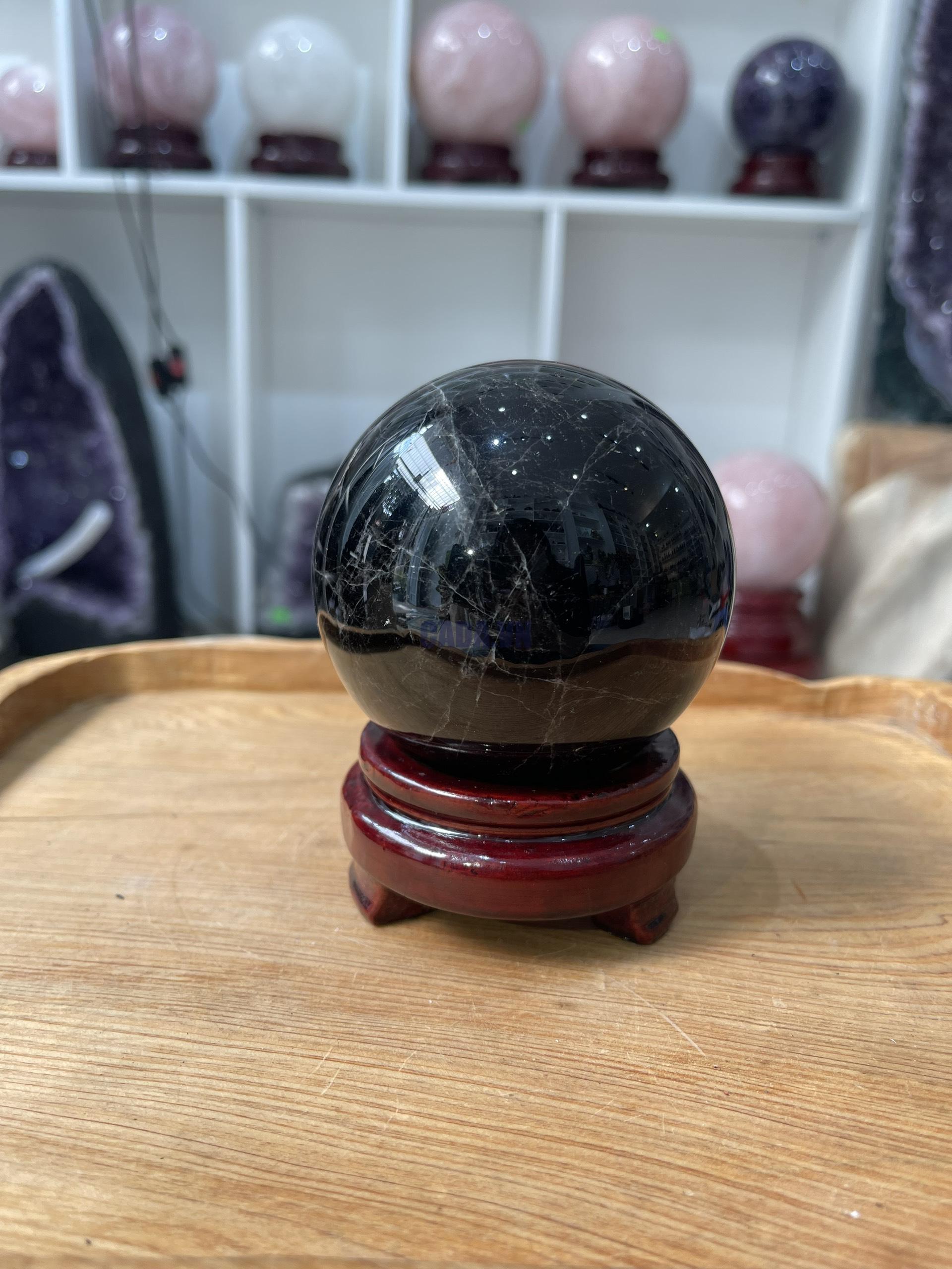 Bi cầu Thạch Anh Đen - Black Quartz Sphere (BĐE21), KL: 0.834KG, ĐK: 8.3 CM