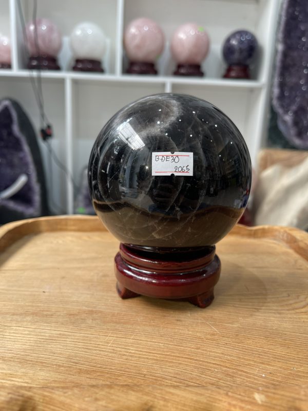 Bi cầu Thạch Anh Đen - Black Quartz Sphere (BĐE30), KL: 1.72 KG, ĐK: 10.5 CM