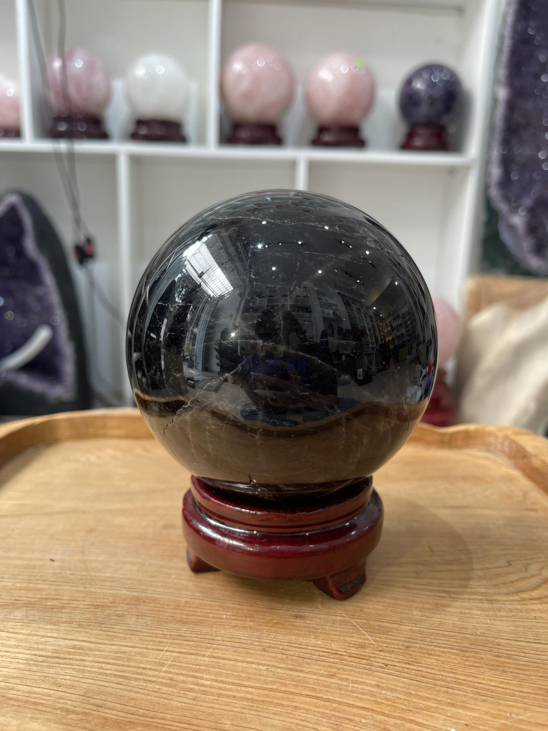 Bi cầu Thạch Anh Đen - Black Quartz Sphere (BĐE30), KL: 1.72 KG, ĐK: 10.5 CM