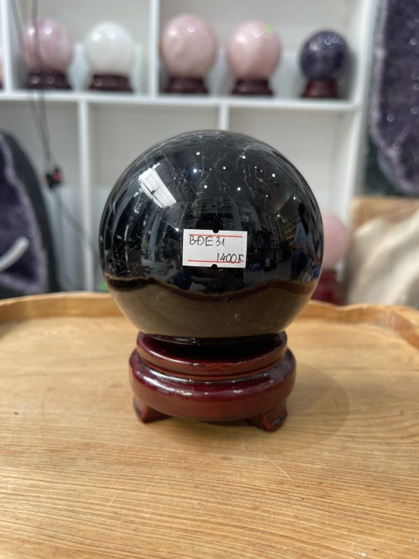 Bi cầu Thạch Anh Đen - Black Quartz Sphere (BĐE31), KL: 1.164 KG, ĐK: 9.4 CM