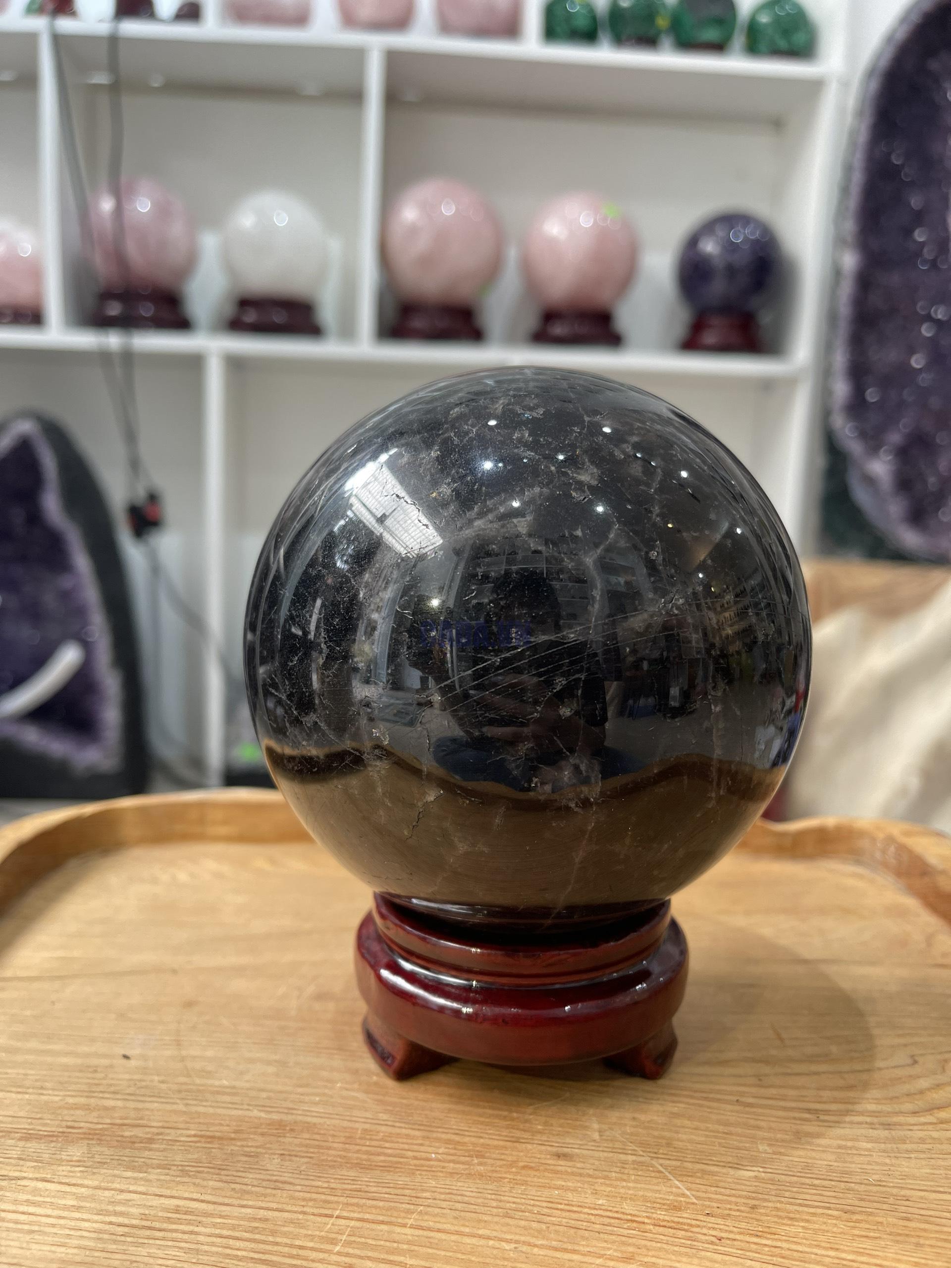 Bi cầu Thạch Anh Đen - Black Quartz Sphere (BĐE32), KL: 2,42 KG