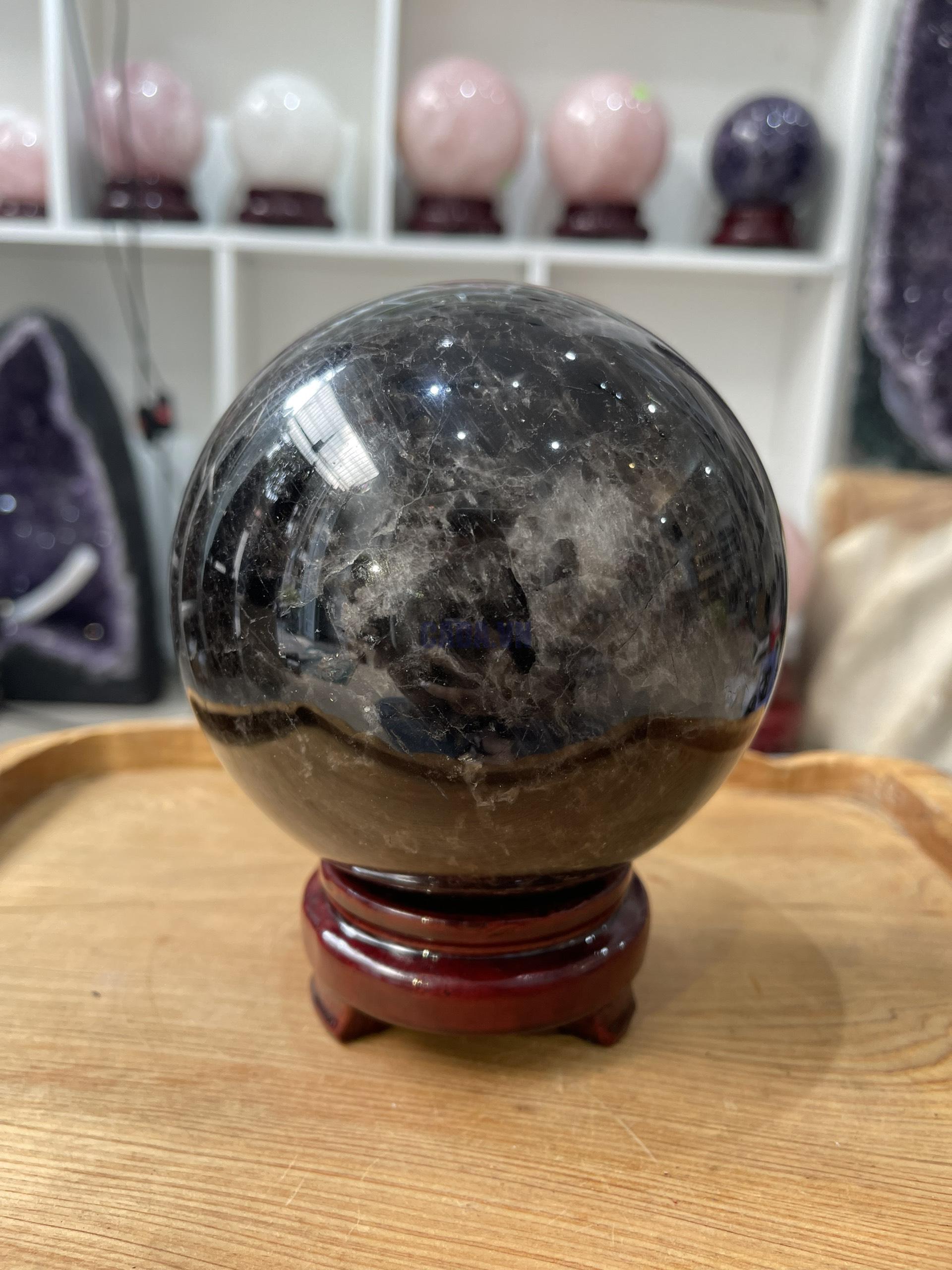 Bi cầu Thạch Anh Đen - Black Quartz Sphere (BĐE33), KL: 2.436 KG