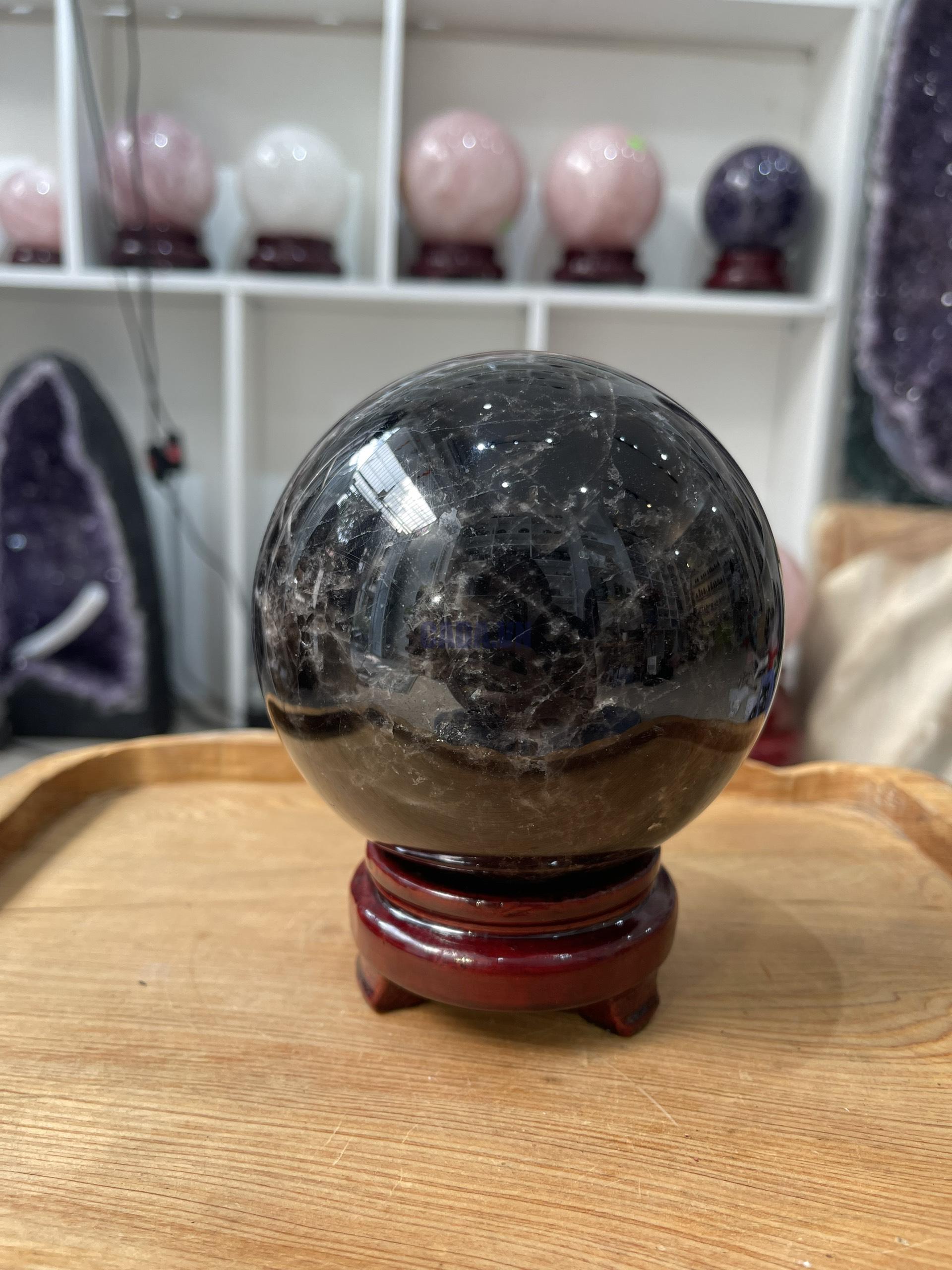 Bi cầu Thạch Anh Đen - Black Quartz Sphere (BĐE34), KL: 2.048 KG