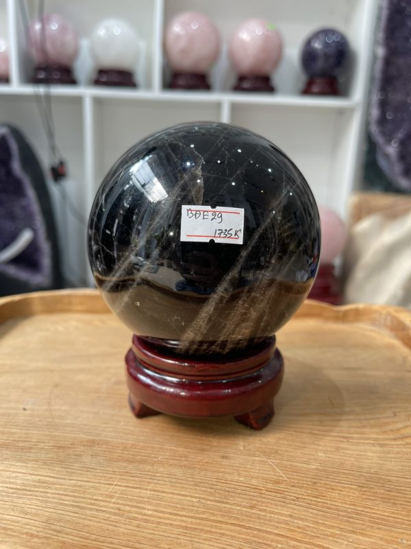 Bi cầu Thạch Anh Đen - Black Quartz Sphere (BĐE29), KL: 1.446 KG, ĐK: 10.35 CM