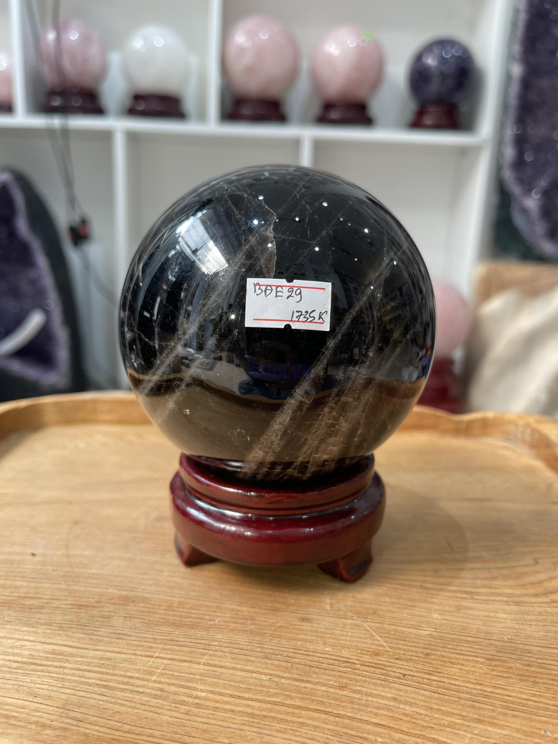Bi cầu Thạch Anh Đen - Black Quartz Sphere (BĐE29), KL: 1.446 KG, ĐK: 10.35 CM