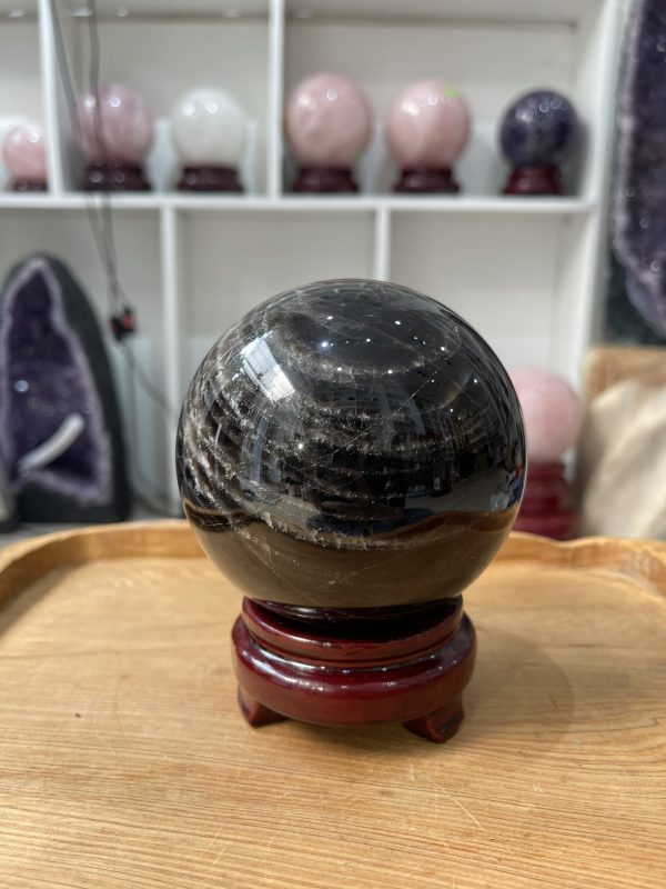 Bi cầu Thạch Anh Đen - Black Quartz Sphere (BĐE29), KL: 1.446 KG, ĐK: 10.35 CM
