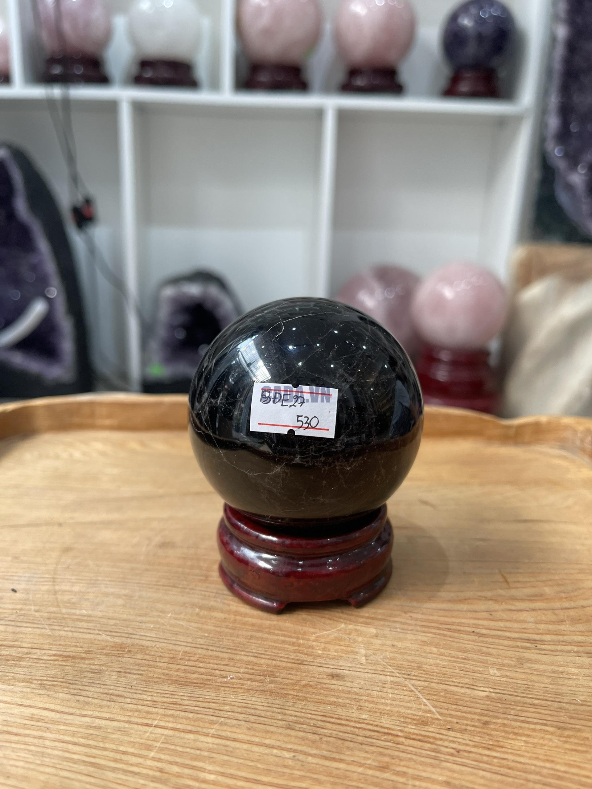 Bi cầu Thạch Anh Đen - Black Quartz Sphere (BĐE27), KL: 0.44 KG, ĐK: 6.8 CM