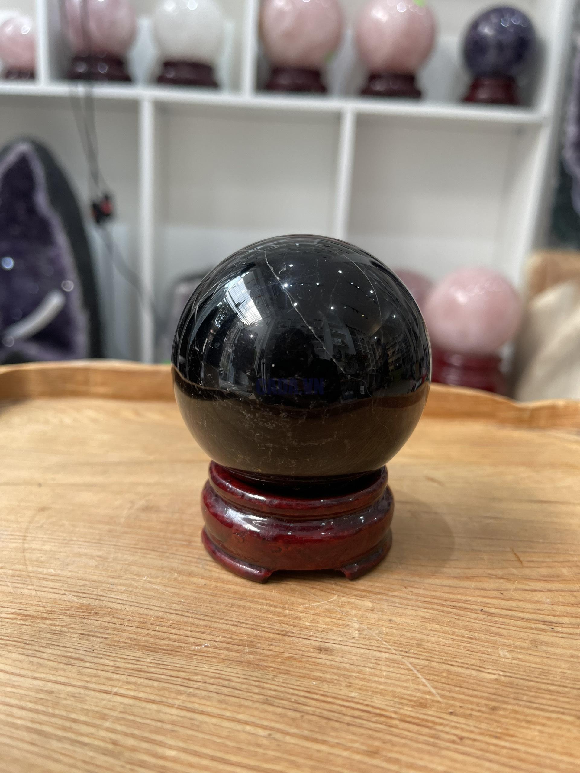 Bi cầu Thạch Anh Đen - Black Quartz Sphere (BĐE27), KL: 0.44 KG, ĐK: 6.8 CM