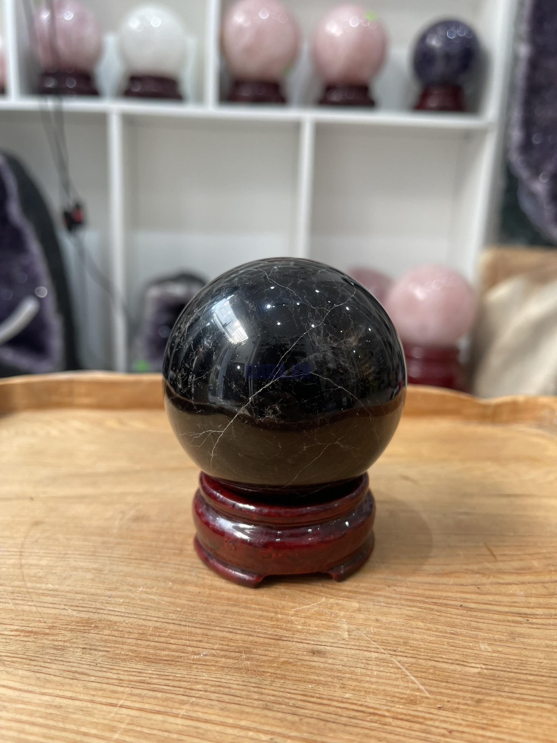 Bi cầu Thạch Anh Đen - Black Quartz Sphere (BĐE27), KL: 0.44 KG, ĐK: 6.8 CM