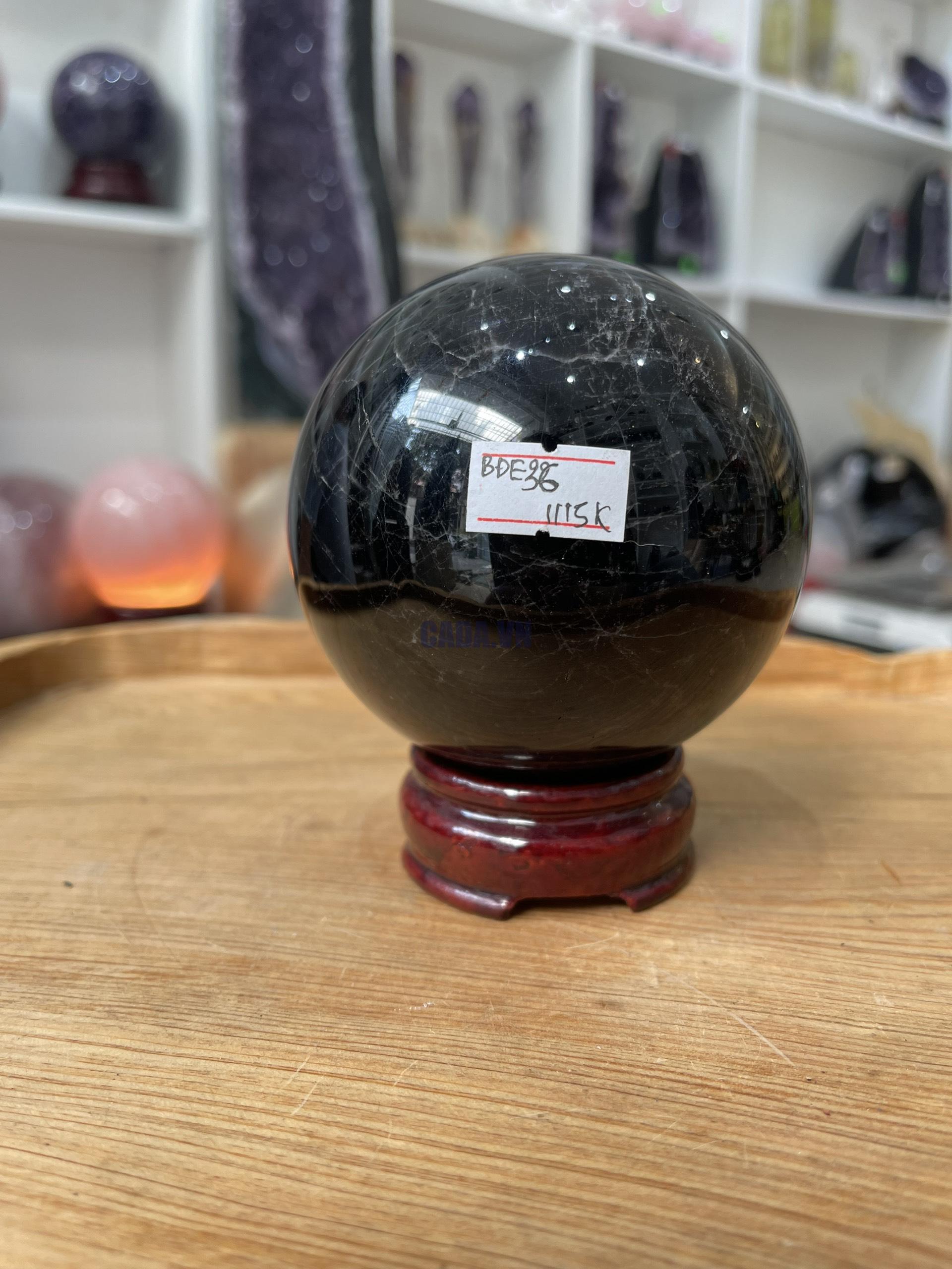 Bi cầu Thạch Anh Đen - Black Quartz Sphere (BĐE36), KL: 0.832 KG, ĐK: 8.4 CM