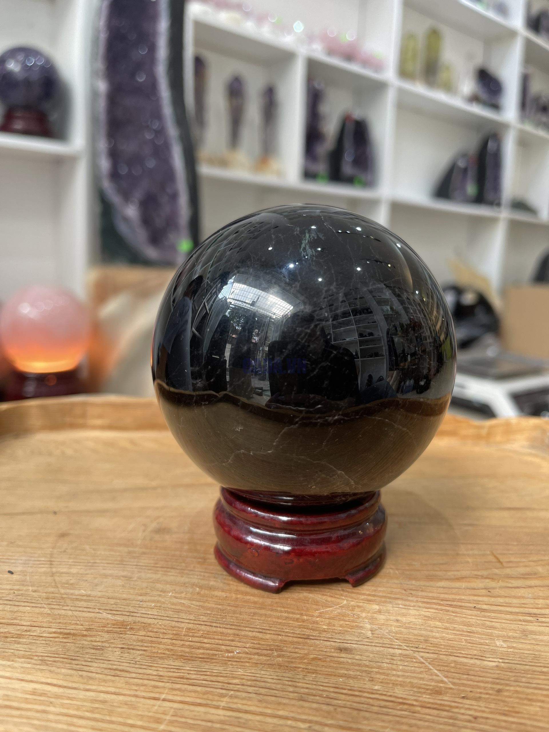 Bi cầu Thạch Anh Đen - Black Quartz Sphere (BĐE36), KL: 0.832 KG, ĐK: 8.4 CM