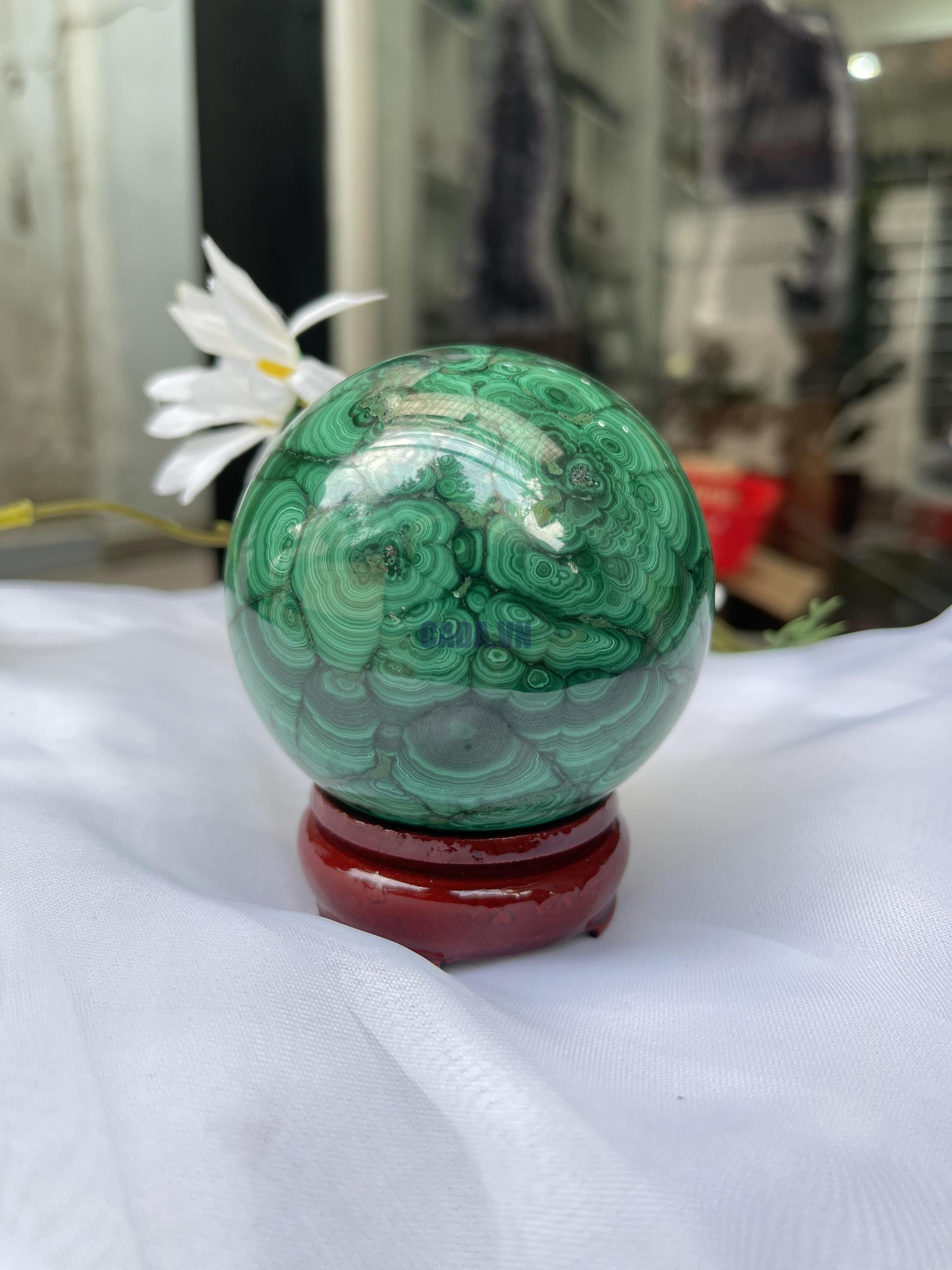 Bi cầu đá Lông Công - Đá Khổng Tước - Malachite Sphere, ĐK: 7.4CM, KL: 0.79 KG (MLC16)