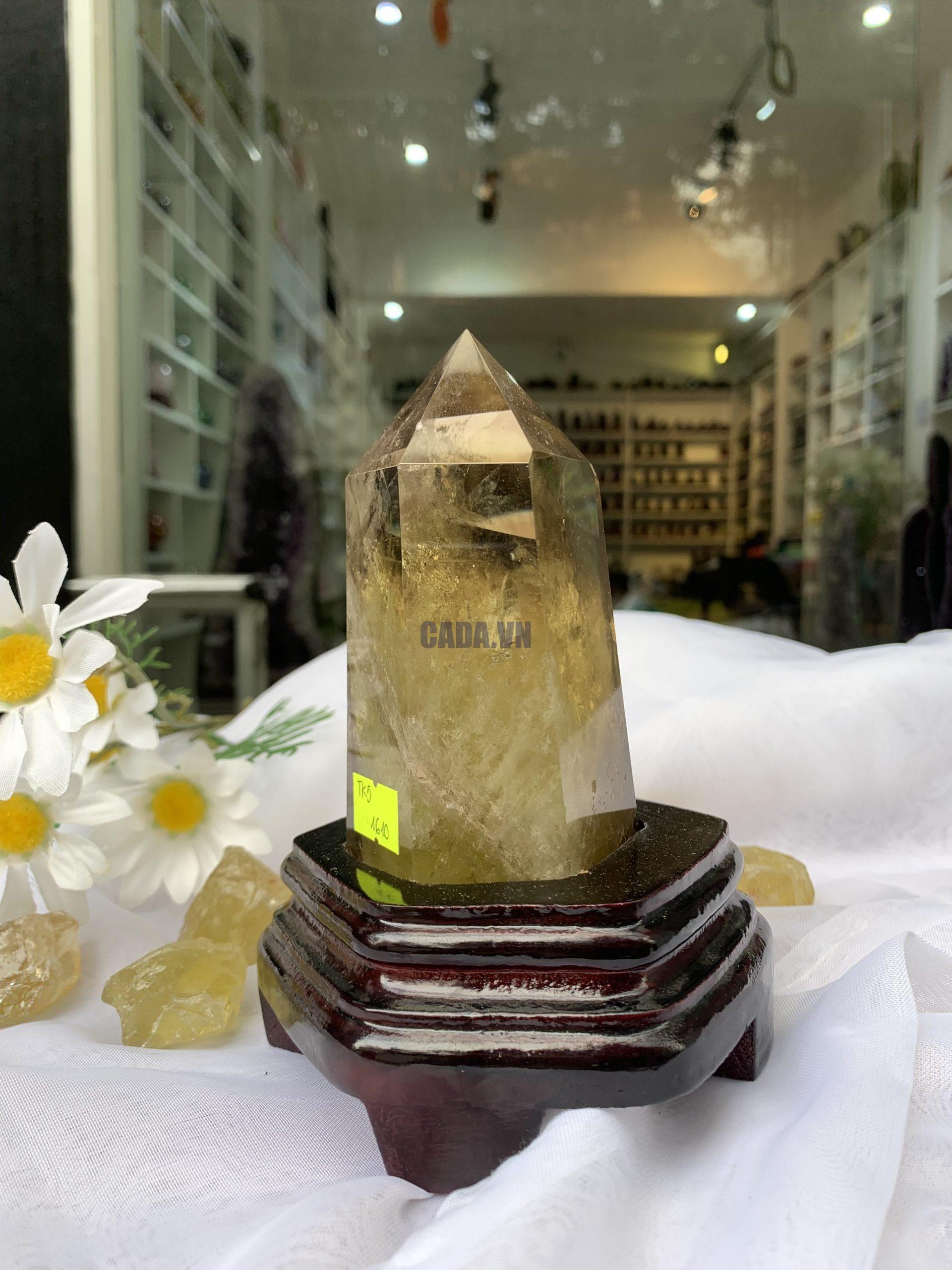 TRỤ THẠCH ANH VÀNG ÁM KHÓI -CITRINE SMOKY QUARTZ POINT- KT: 16x7 CM KL: 0.732KG (TK05)