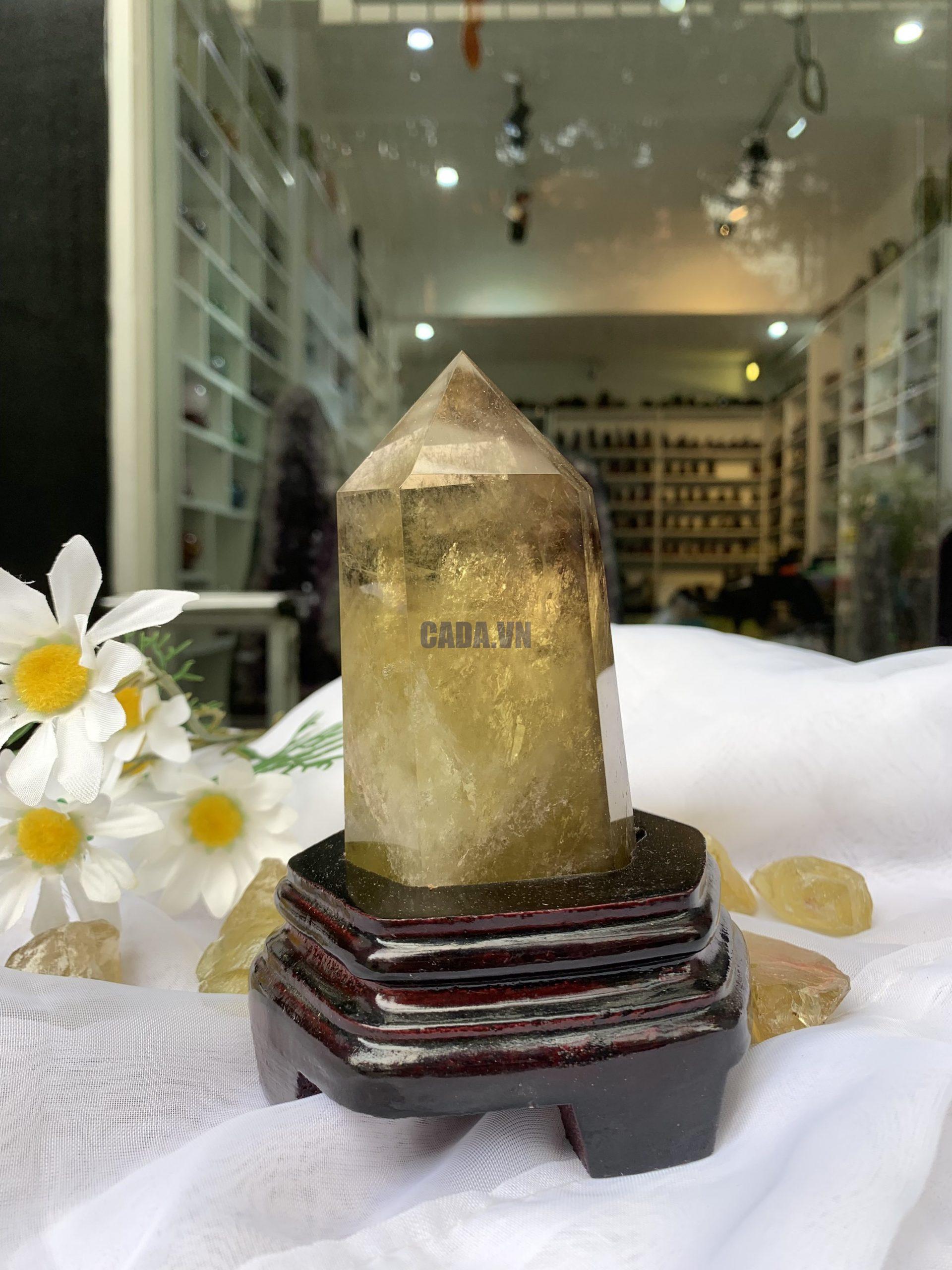 TRỤ THẠCH ANH VÀNG ÁM KHÓI -CITRINE SMOKY QUARTZ POINT- KT: 16x7 CM KL: 0.732KG (TK05)