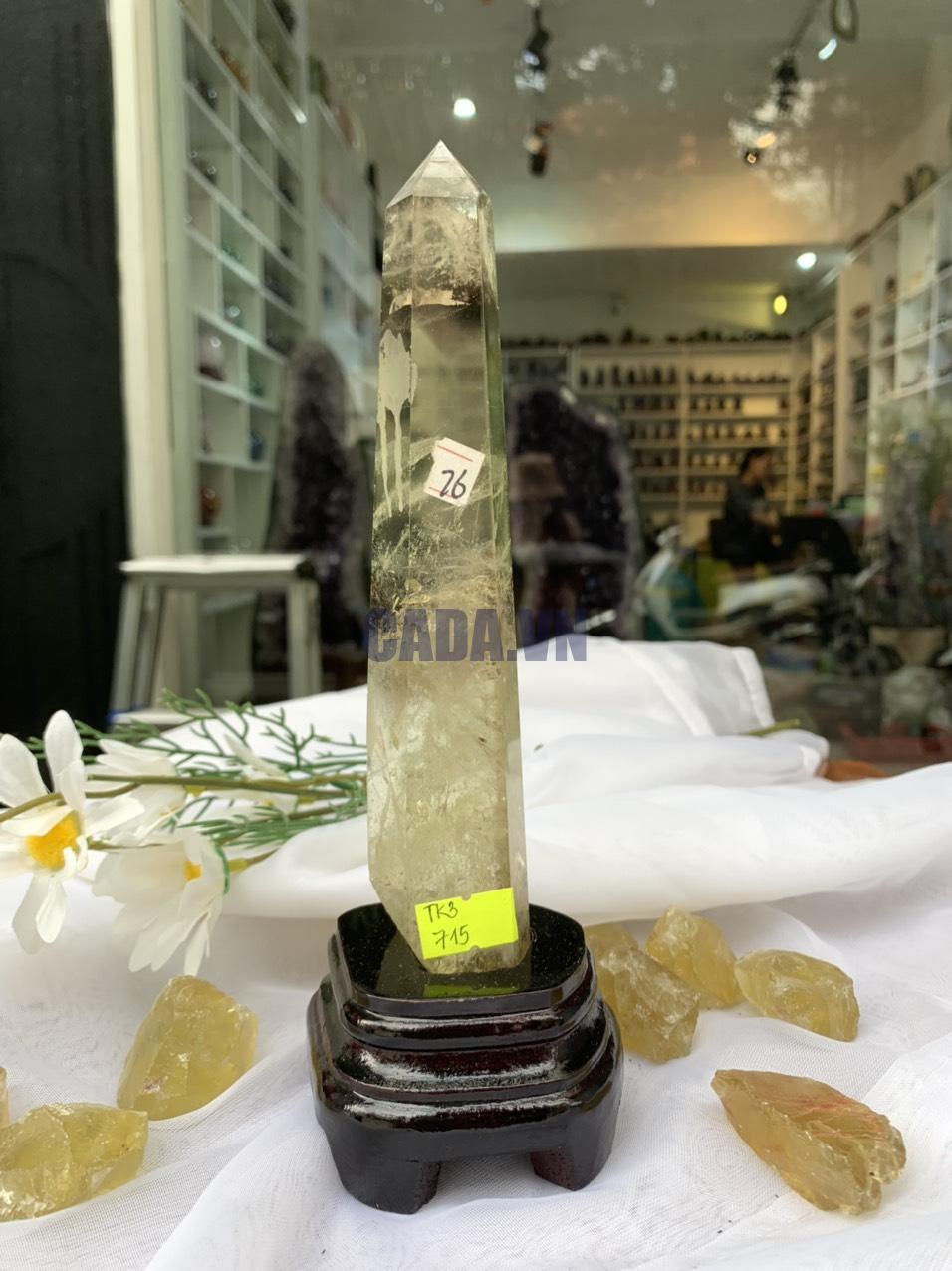 TRỤ THẠCH ANH VÀNG ÁM KHÓI -CITRINE SMOKY QUARTZ POINT- KT: 22.2x4 CM KL: 0.324KG (TK03)