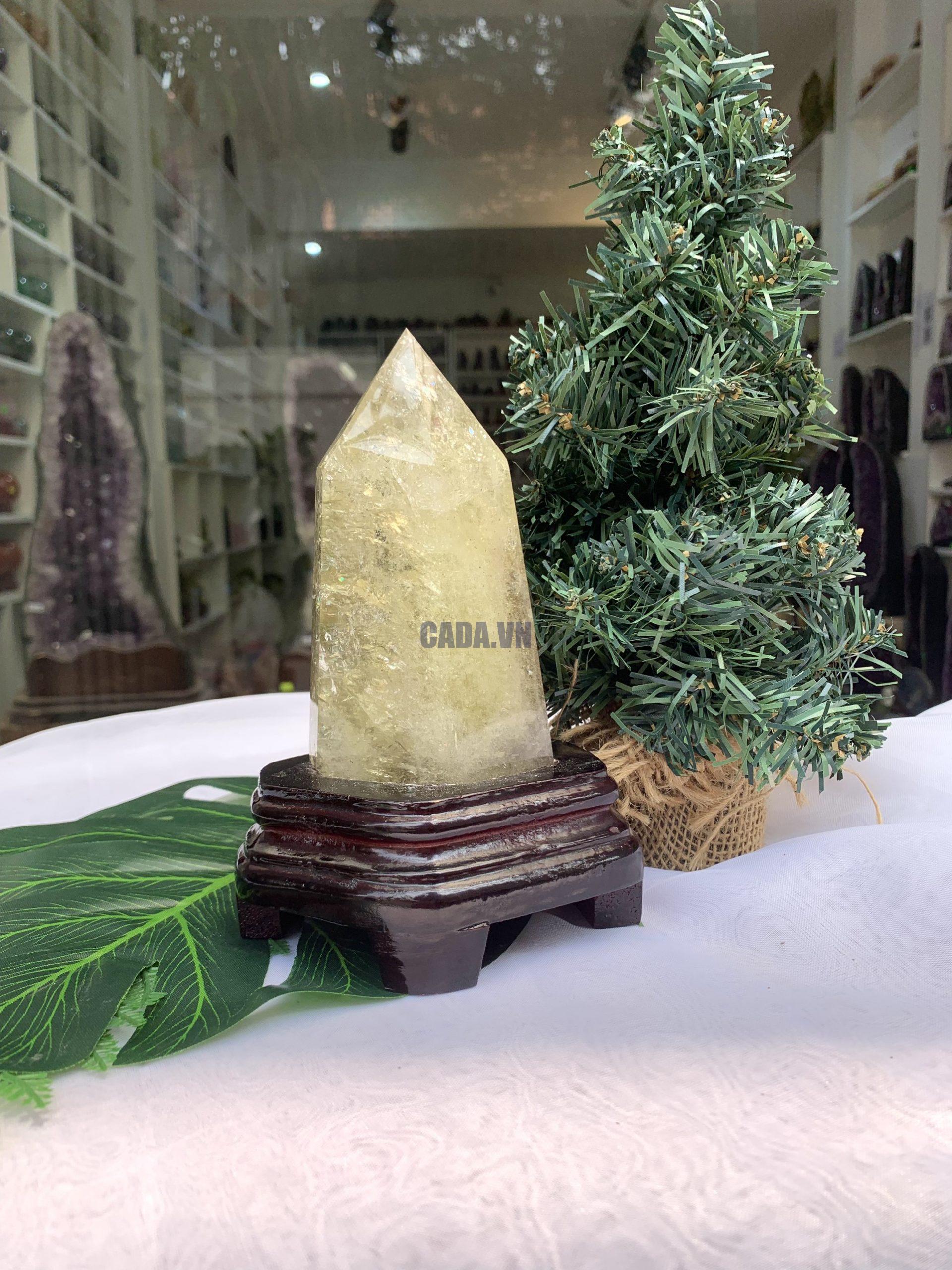 TRỤ THẠCH ANH VÀNG ÁM KHÓI -CITRINE SMOKY QUARTZ POINT- KT: 18X8,8 CM KL: 0,836KG (TK10)