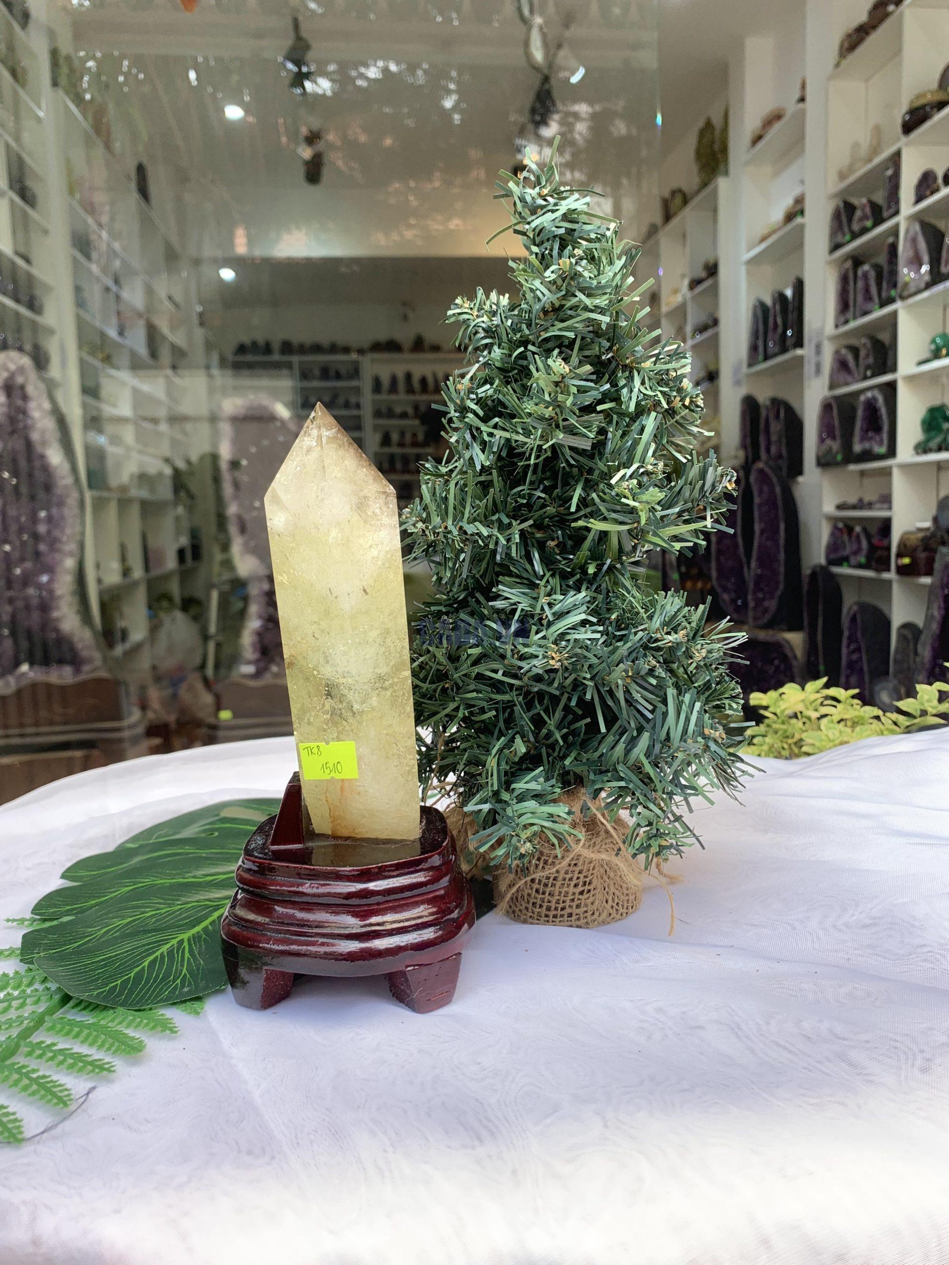 TRỤ THẠCH ANH VÀNG ÁM KHÓI -CITRINE SMOKY QUARTZ POINT- KT: 20,22X6,3 CM KL: 0,686KG (TK08)