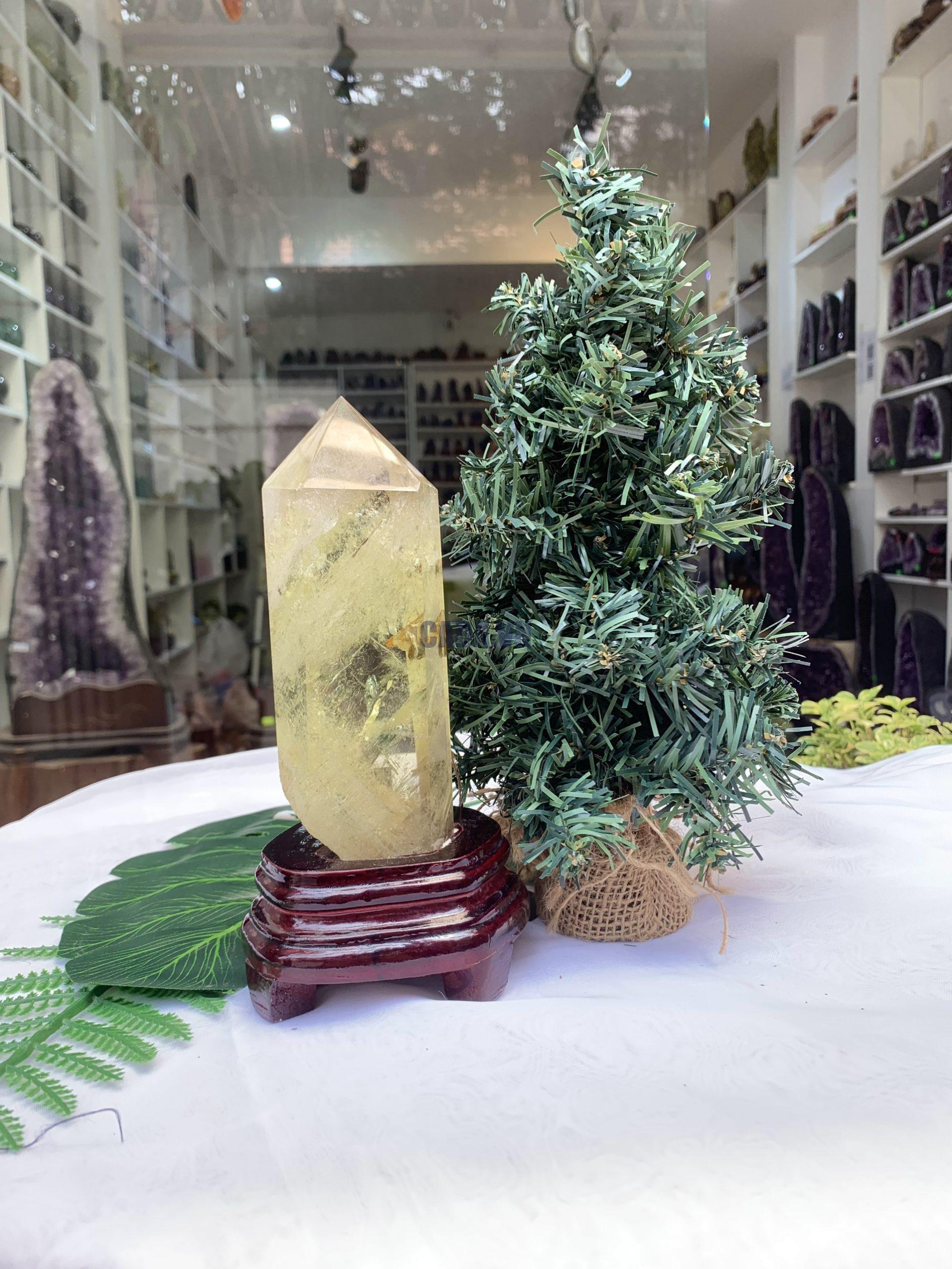 TRỤ THẠCH ANH VÀNG ÁM KHÓI -CITRINE SMOKY QUARTZ POINT- KT: 20,22X6,3 CM KL: 0,686KG (TK08)