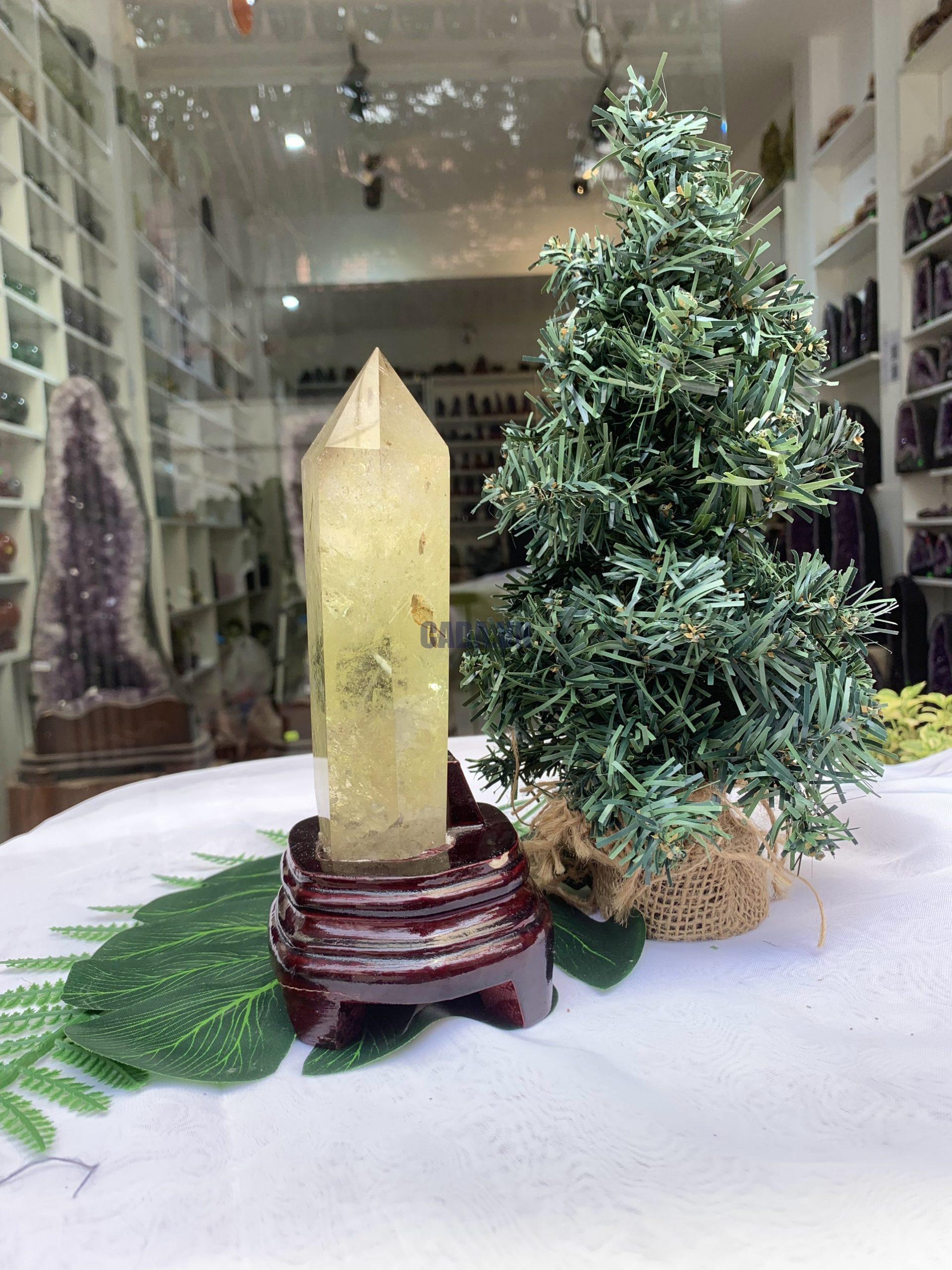 TRỤ THẠCH ANH VÀNG ÁM KHÓI -CITRINE SMOKY QUARTZ POINT- KT: 20,22X6,3 CM KL: 0,686KG (TK08)