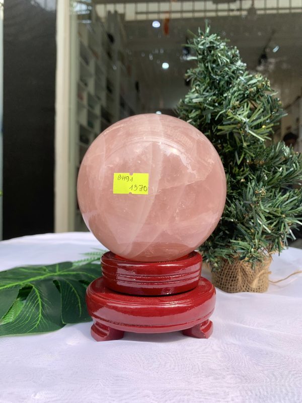 Bi cầu Thạch Anh Hồng – Rose Quartz Sphere (BH91), ĐK: 10,7CM, KL: 1,708KG