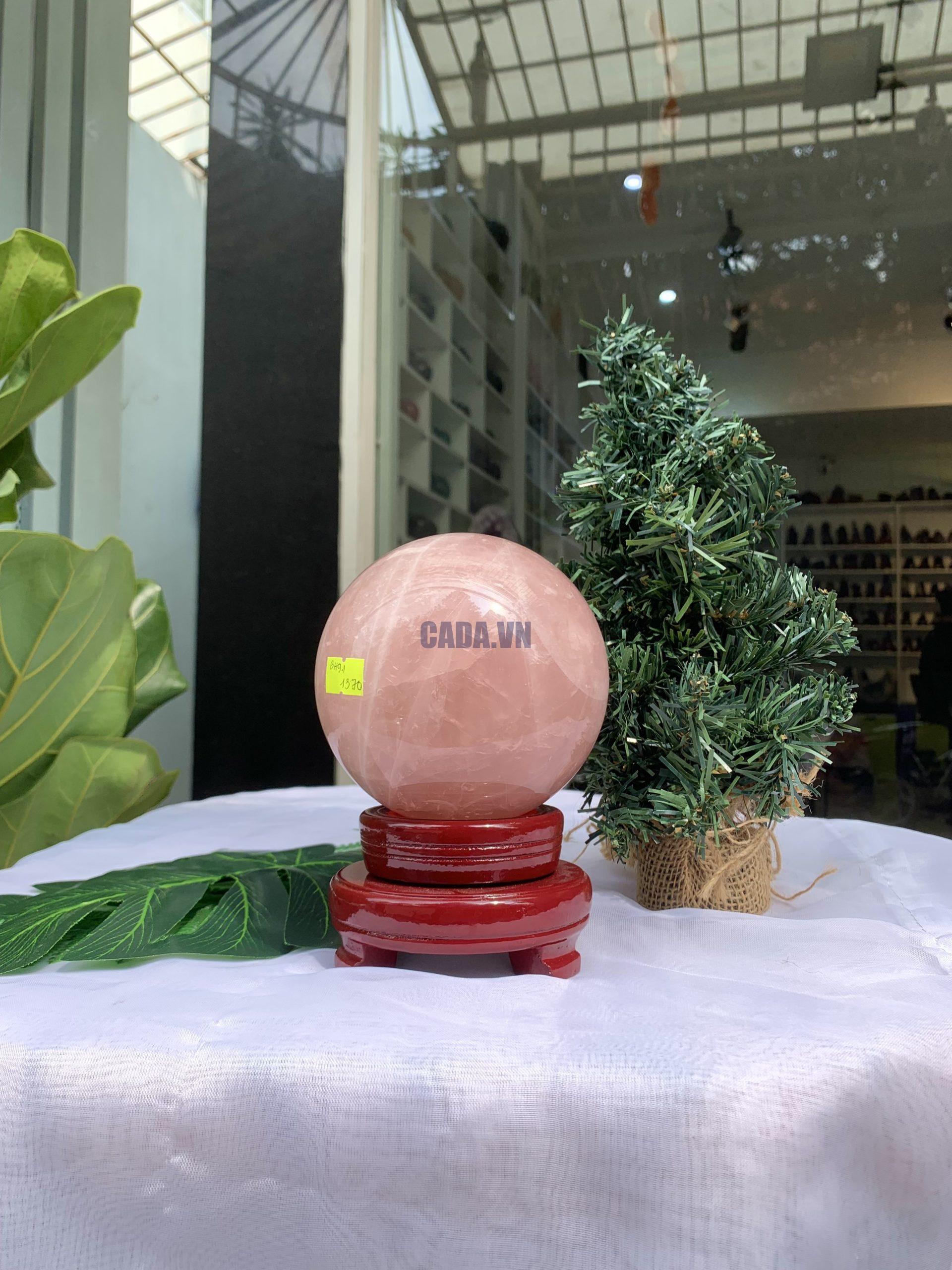 Bi cầu Thạch Anh Hồng – Rose Quartz Sphere (BH91), ĐK: 10,7CM, KL: 1,708KG