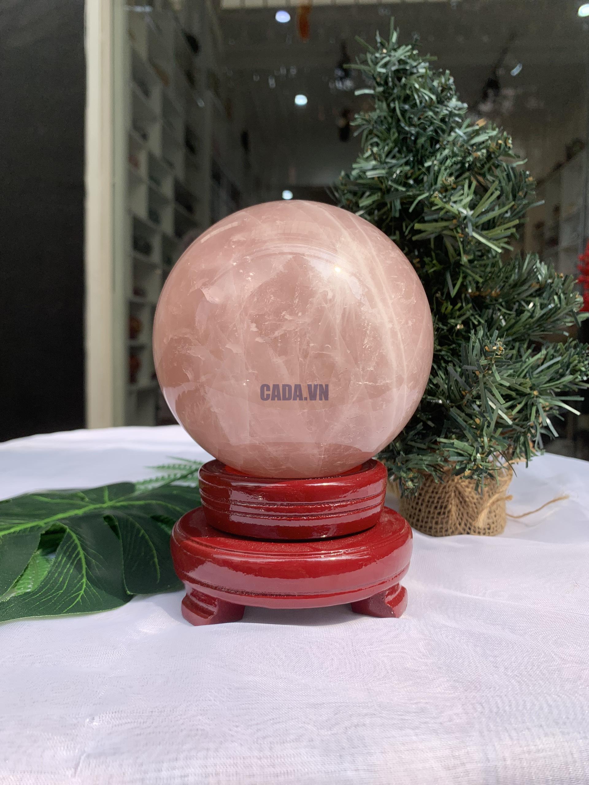 Bi cầu Thạch Anh Hồng – Rose Quartz Sphere (BH91), ĐK: 10,7CM, KL: 1,708KG 