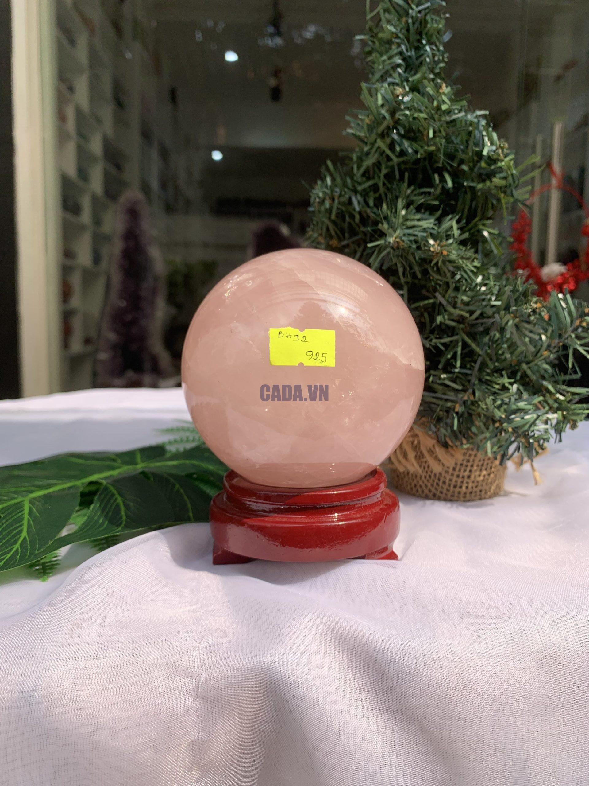 Bi cầu Thạch Anh Hồng – Rose Quartz Sphere (BH92), ĐK: 9,3CM, KL: 1,152KG 