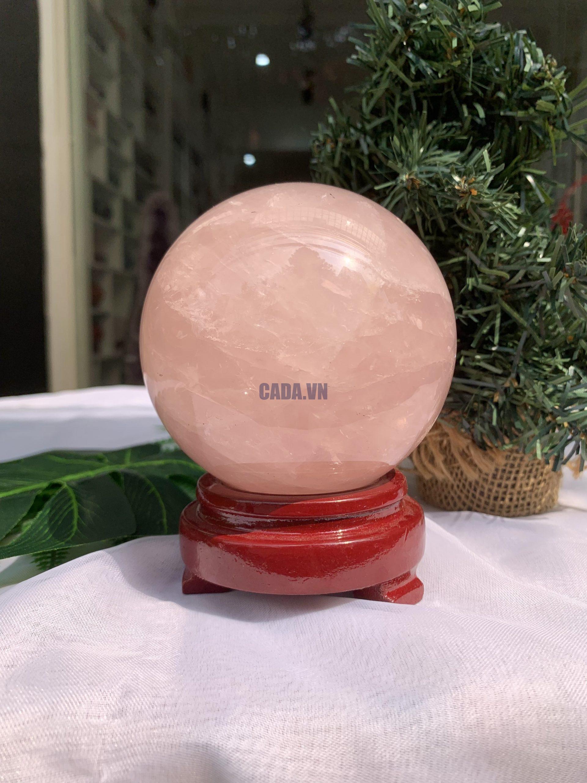 Bi cầu Thạch Anh Hồng – Rose Quartz Sphere (BH92), ĐK: 9,3CM, KL: 1,152KG