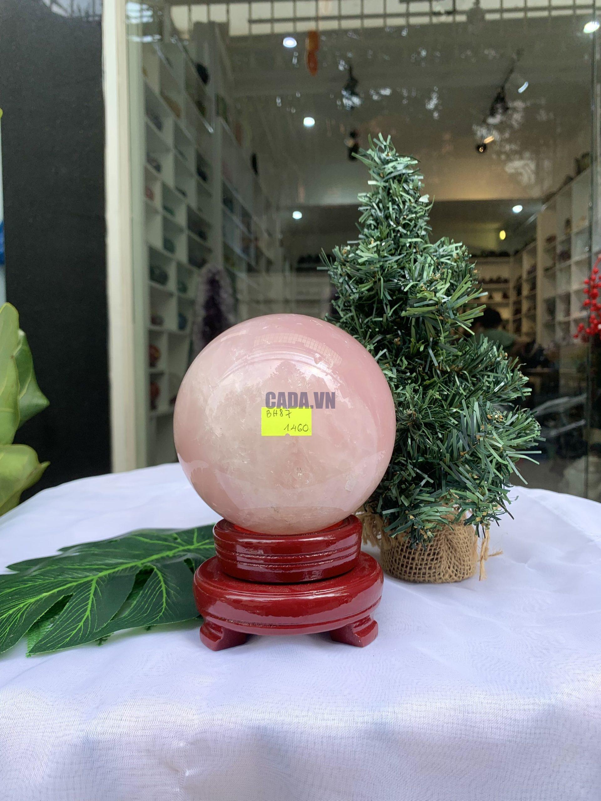Bi cầu Thạch Anh Hồng – Rose Quartz Sphere (BH87), ĐK: 10,9CM, KL: 1,824KG