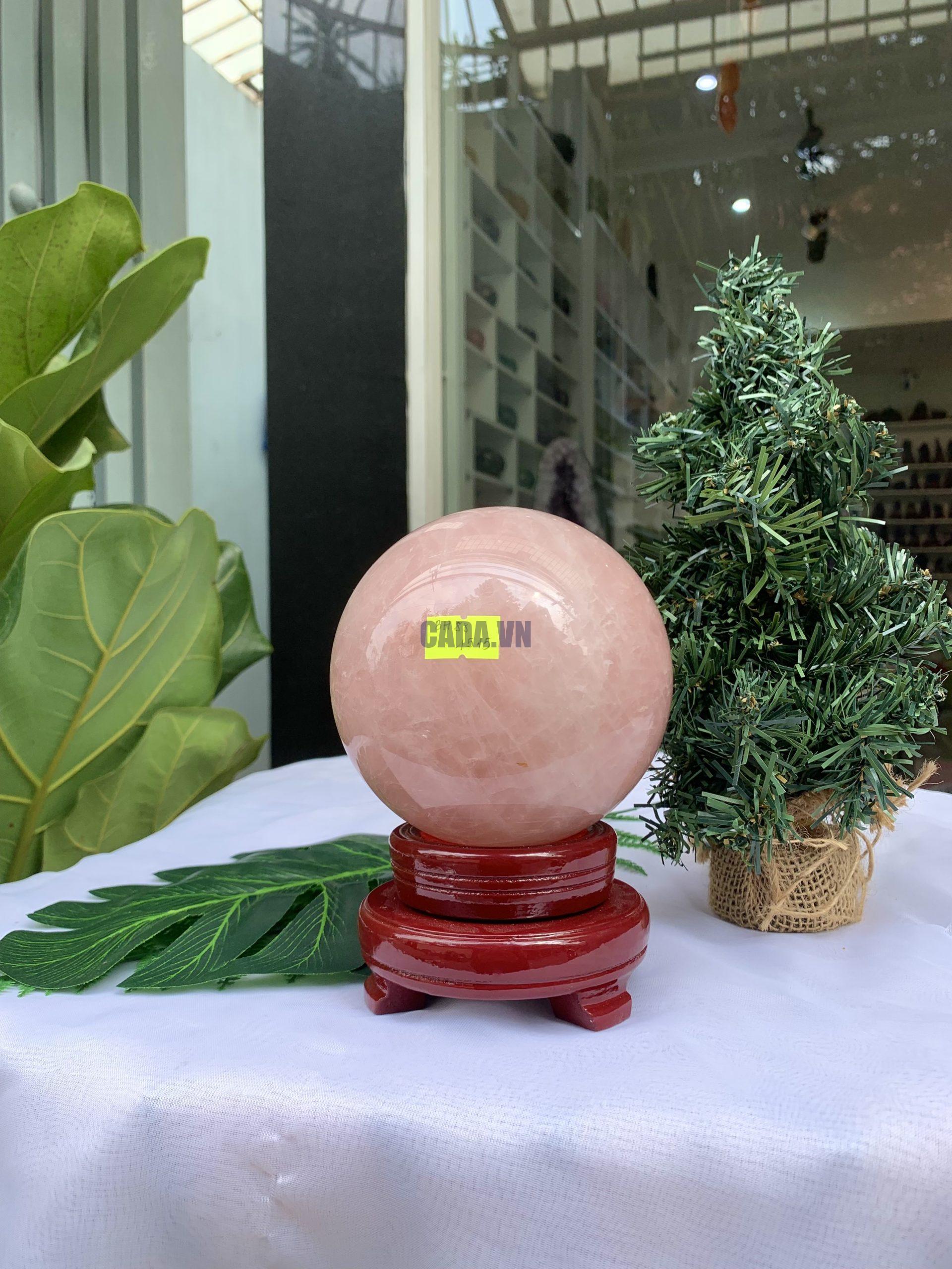 Bi cầu Thạch Anh Hồng – Rose Quartz Sphere (BH88), ĐK: 10,9CM, KL: 1,894KG