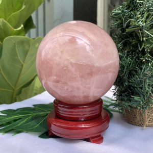 Bi cầu Thạch Anh Hồng – Rose Quartz Sphere (BH89), ĐK: 11,9CM, KL: 2,330KG