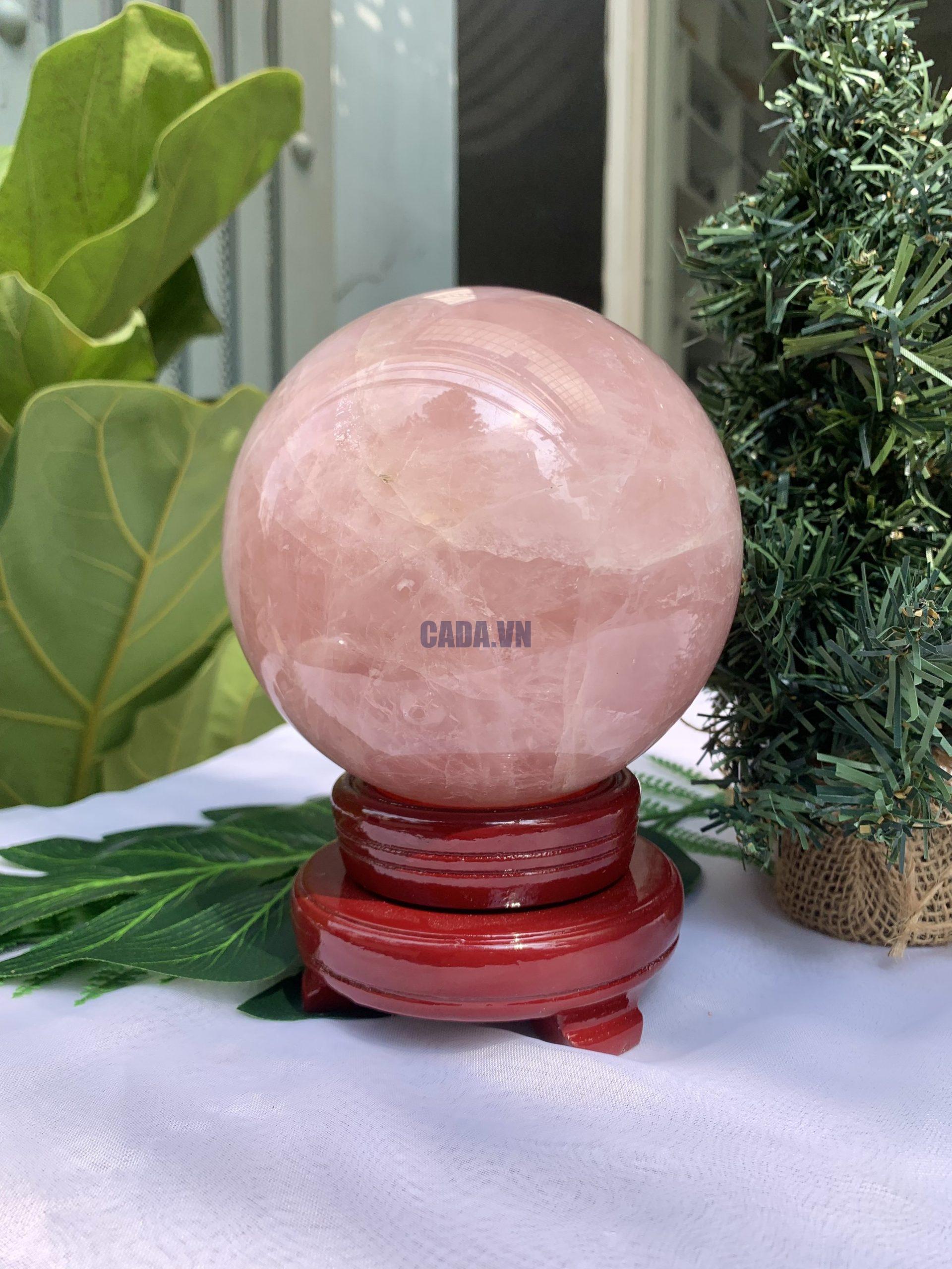 Bi cầu Thạch Anh Hồng – Rose Quartz Sphere (BH89), ĐK: 11,9CM, KL: 2,330KG