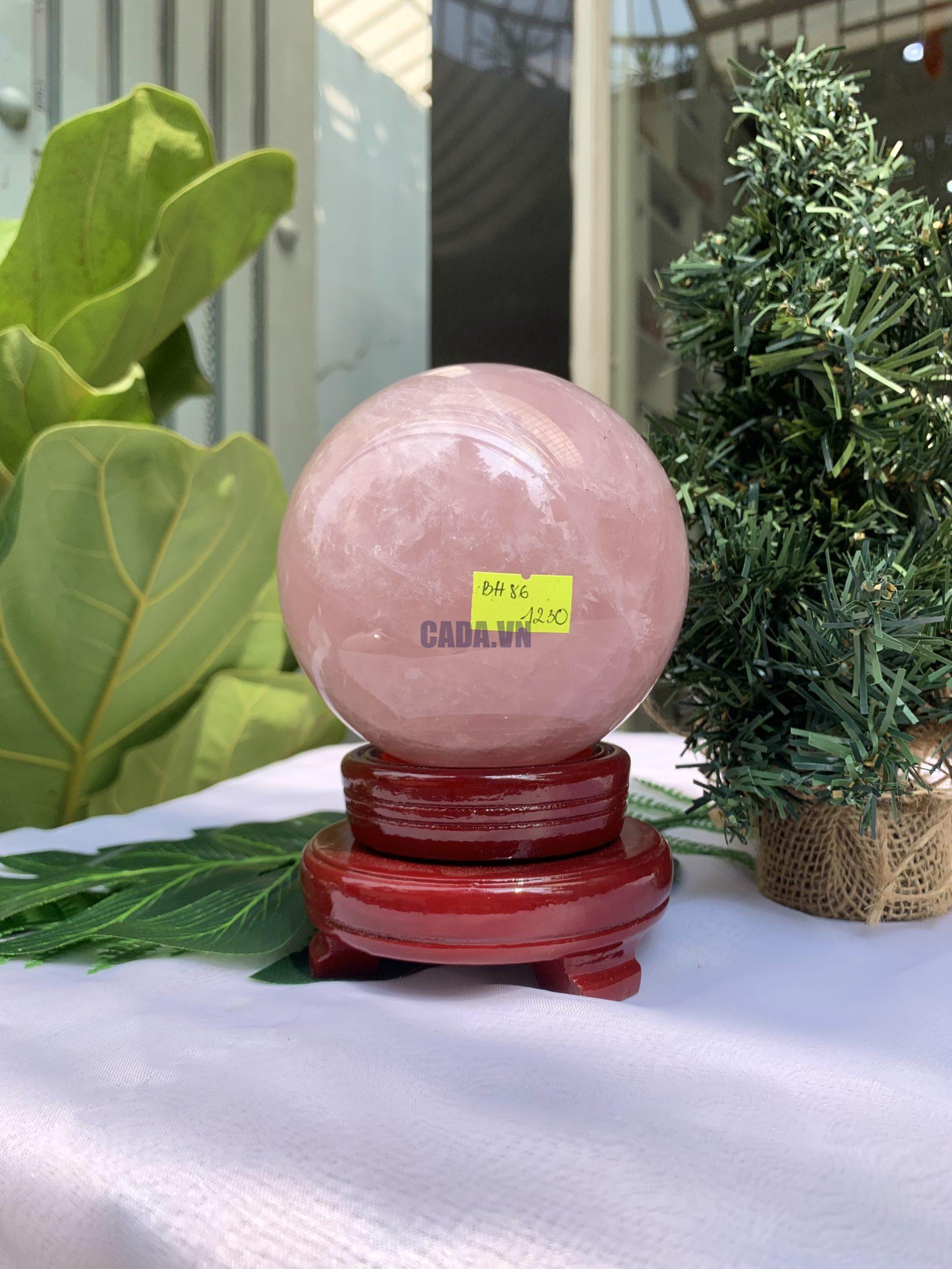 Bi cầu Thạch Anh Hồng – Rose Quartz Sphere (BH86), ĐK: 10,4CM, KL: 1,536KG