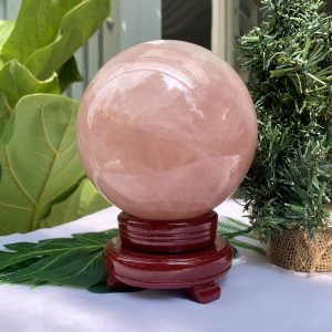 Bi cầu Thạch Anh Hồng – Rose Quartz Sphere (BH90), ĐK: 12,8CM, KL: 2,958KG