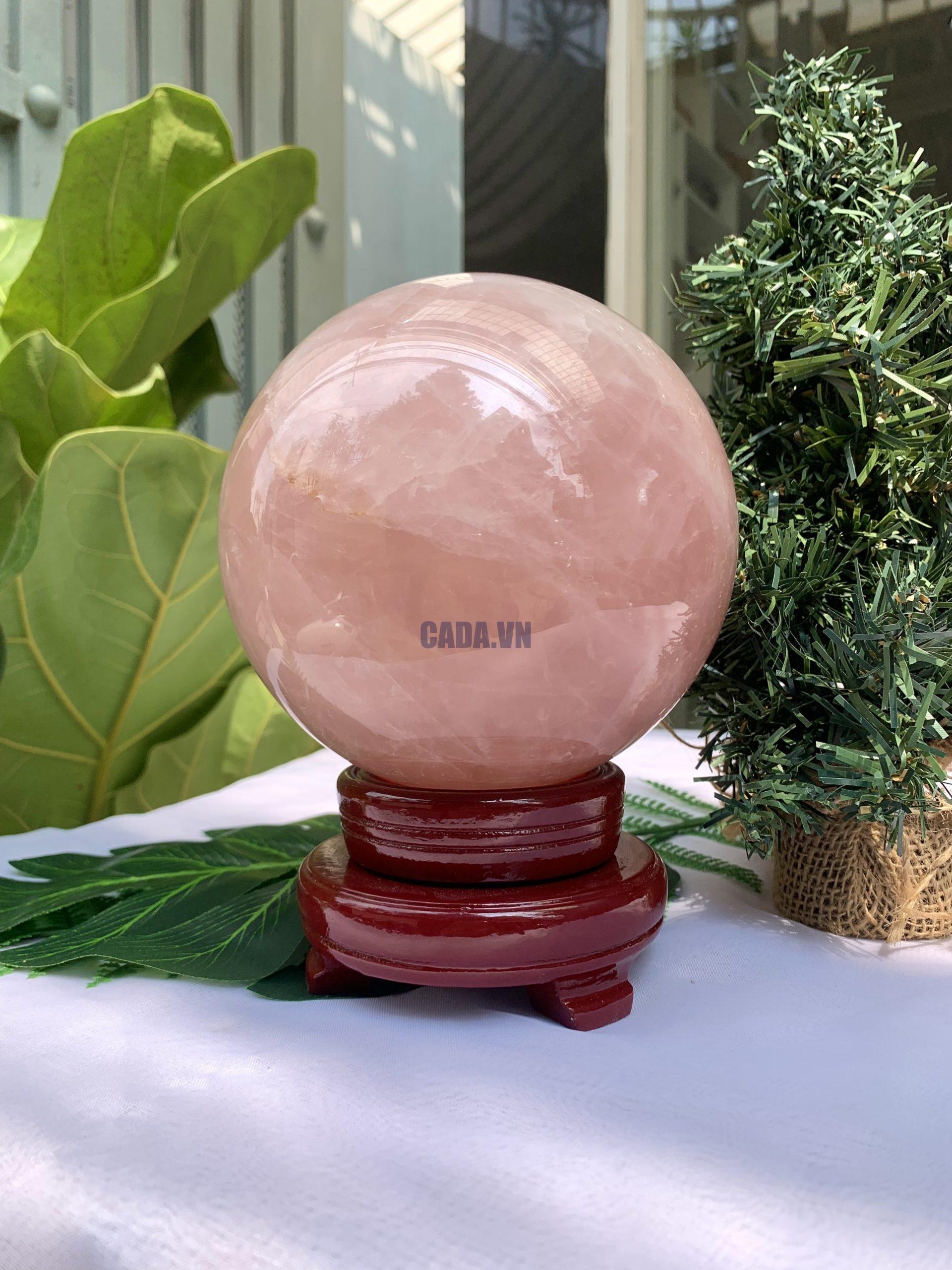 Bi cầu Thạch Anh Hồng – Rose Quartz Sphere (BH90), ĐK: 12,8CM, KL: 2,958KG