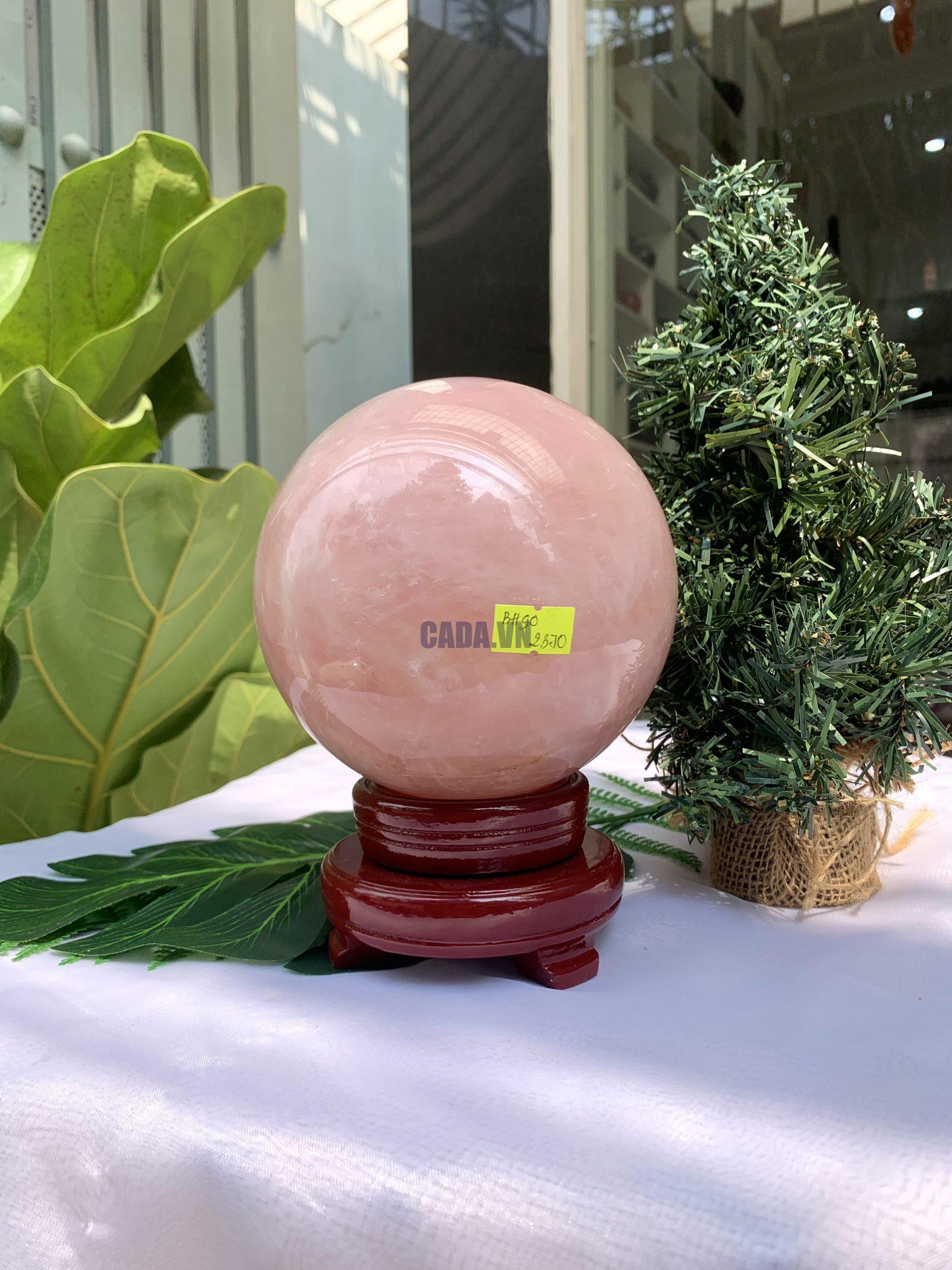 Bi cầu Thạch Anh Hồng – Rose Quartz Sphere (BH90), ĐK: 12,8CM, KL: 2,958KG