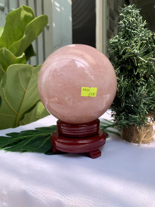 Bi cầu Thạch Anh Hồng – Rose Quartz Sphere (BH90), ĐK: 12,8CM, KL: 2,958KG