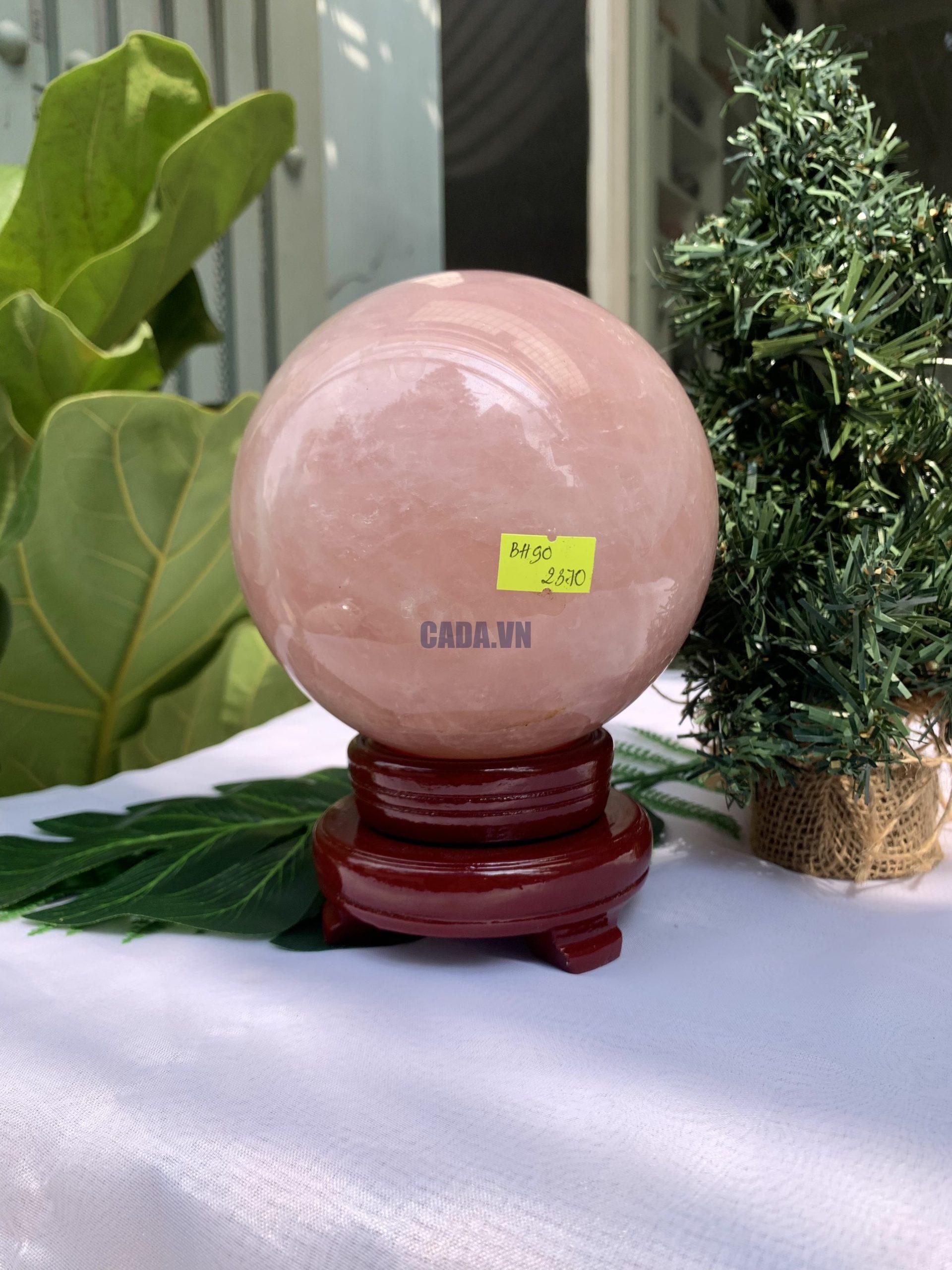 Bi cầu Thạch Anh Hồng – Rose Quartz Sphere (BH90), ĐK: 12,8CM, KL: 2,958KG