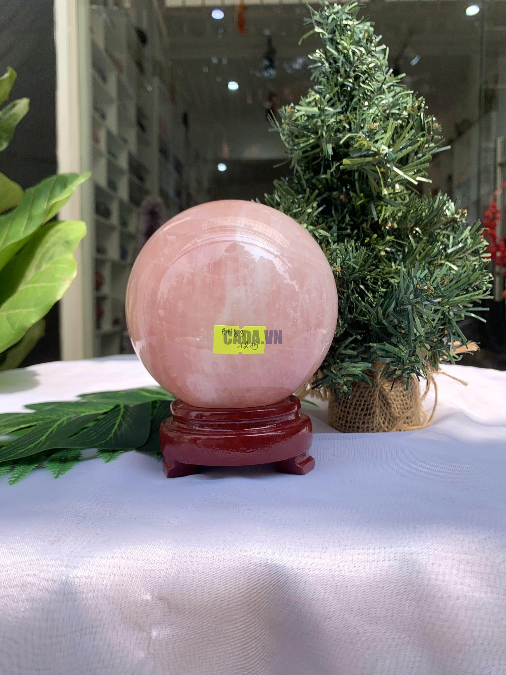 Bi cầu Thạch Anh Hồng – Rose Quartz Sphere (BH83), ĐK: 10,3CM, KL: 1,516KG 