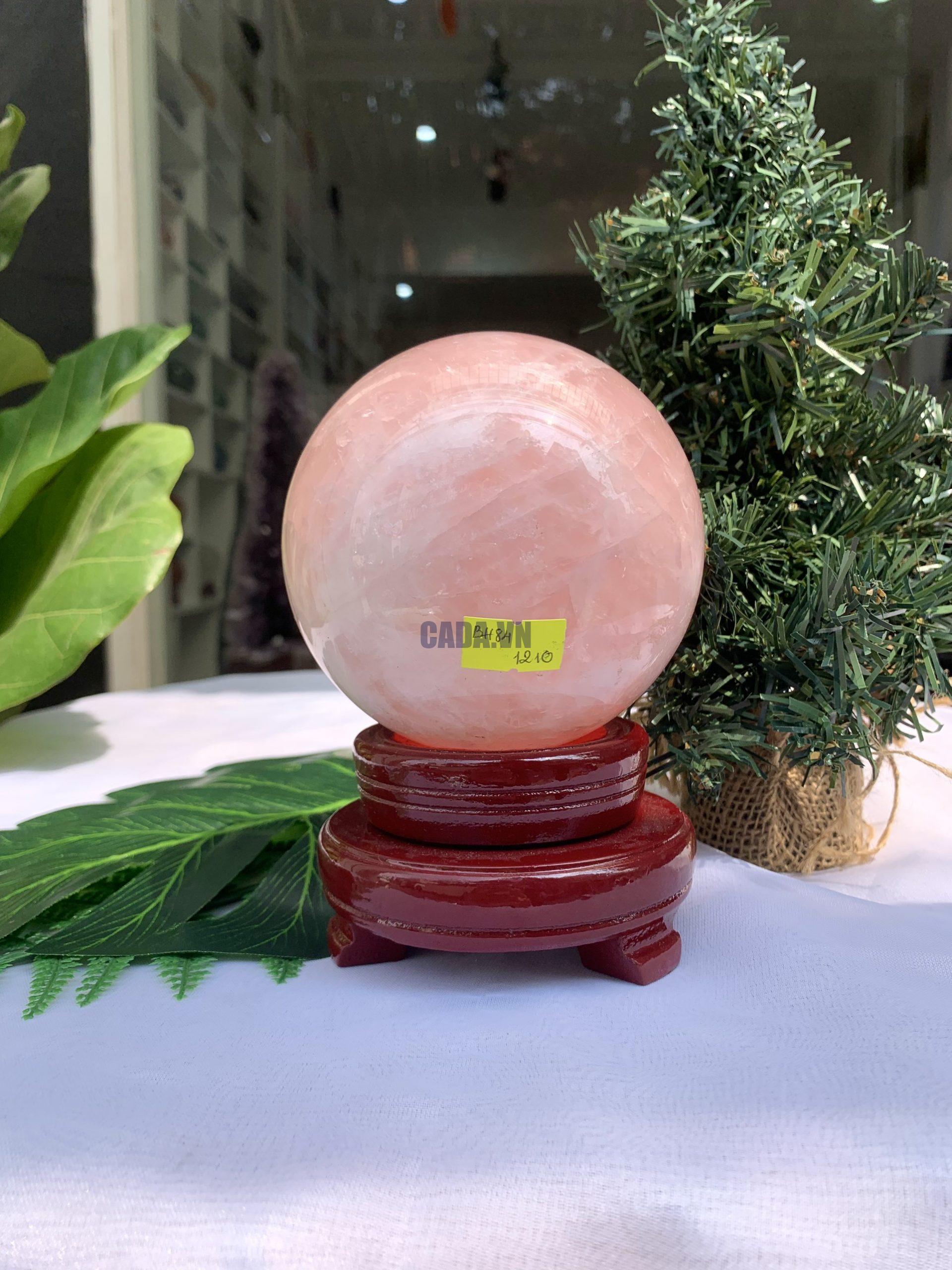 Bi cầu Thạch Anh Hồng – Rose Quartz Sphere (BH84), ĐK: 10,2CM, KL: 1,508KG