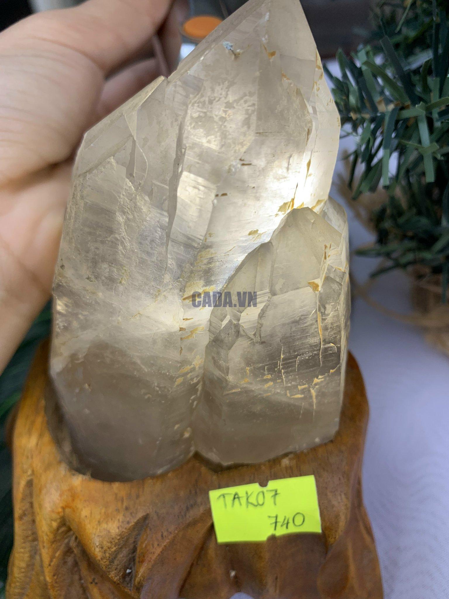 TRỤ THẠCH ANH KHÓI THÔ- RAW SMOKY QUARTZ POINT (TAK07), KL:0.460KG, KT: 13.8x8CM